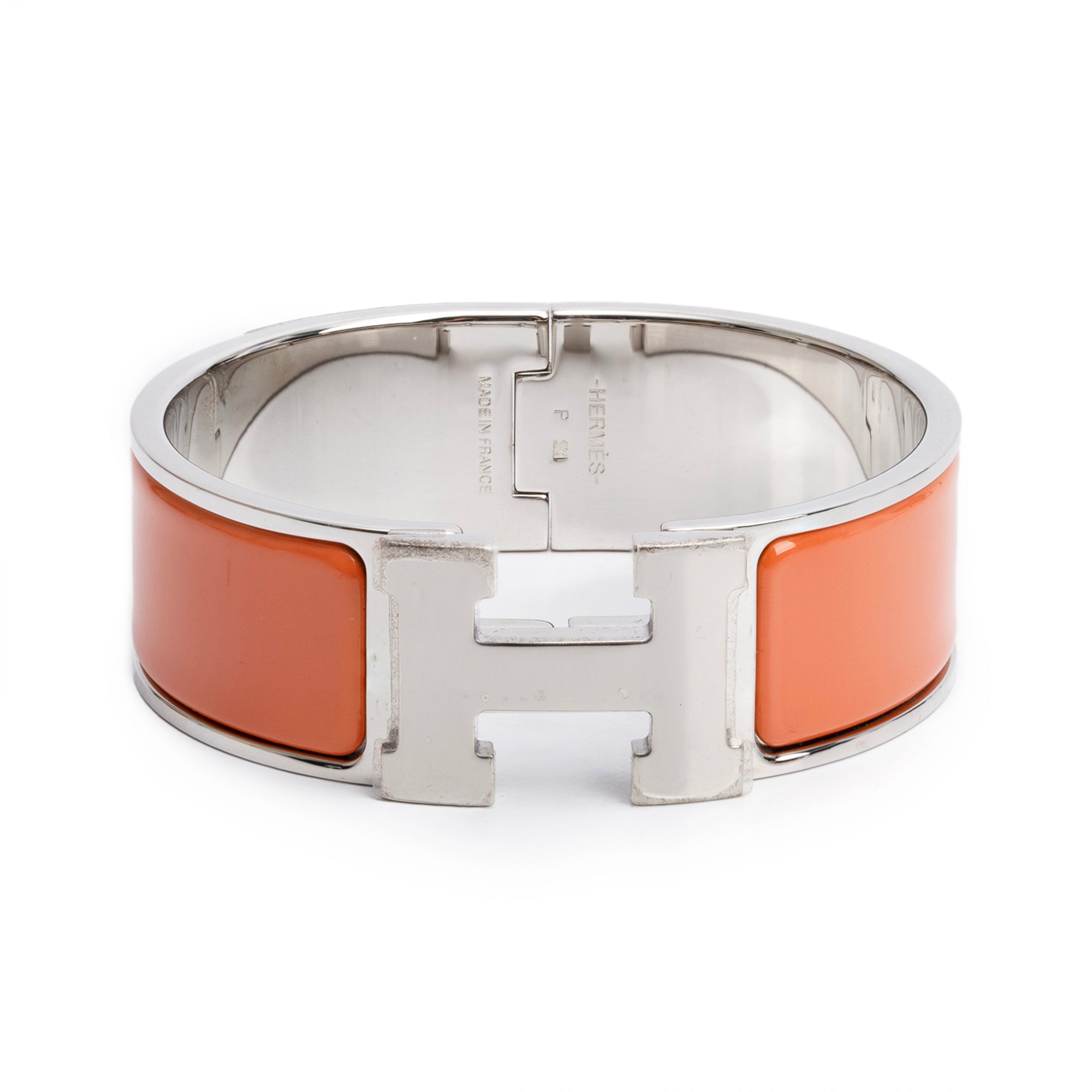 Hermes Palladium-Plated Peach Enamel Clic Clac H Bracelet w/ Box
