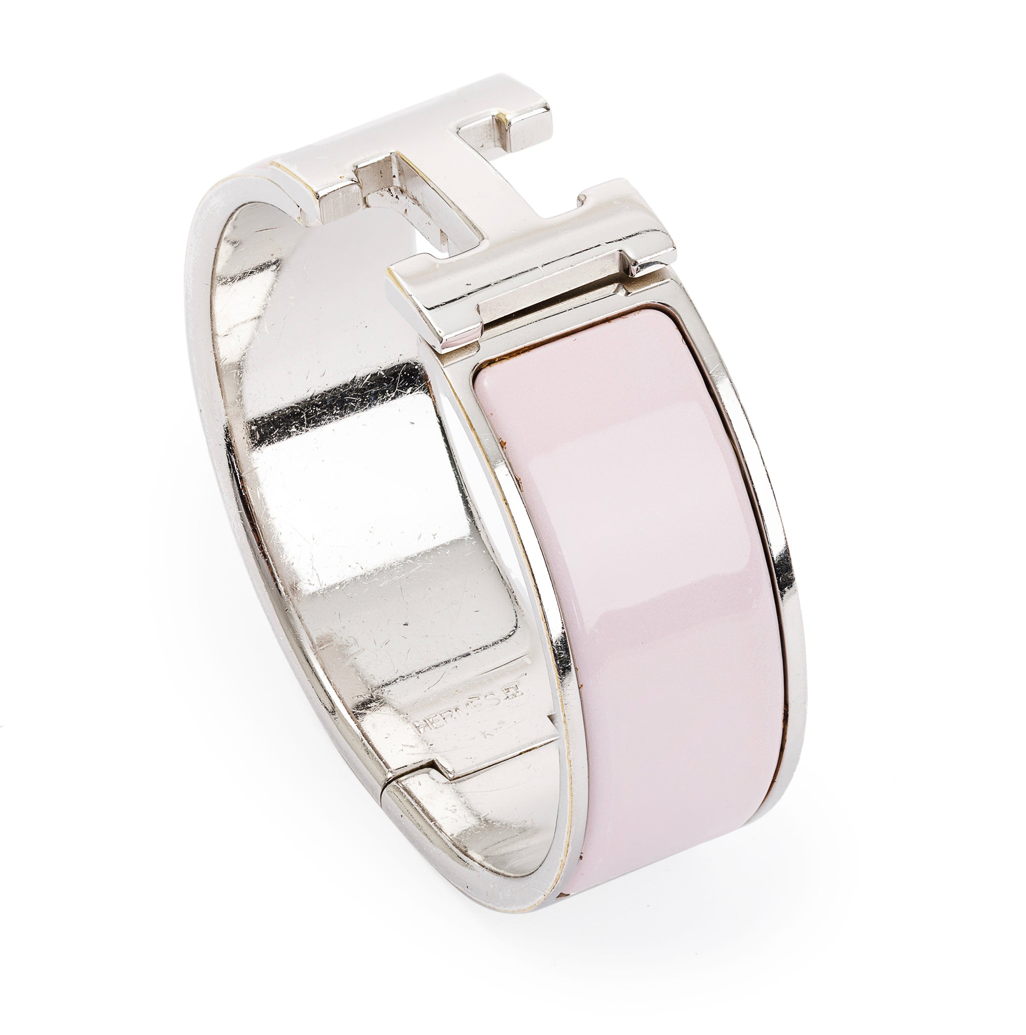 Hermes Palladium-Plated Pink Enamel Clic Clac H Bracelet