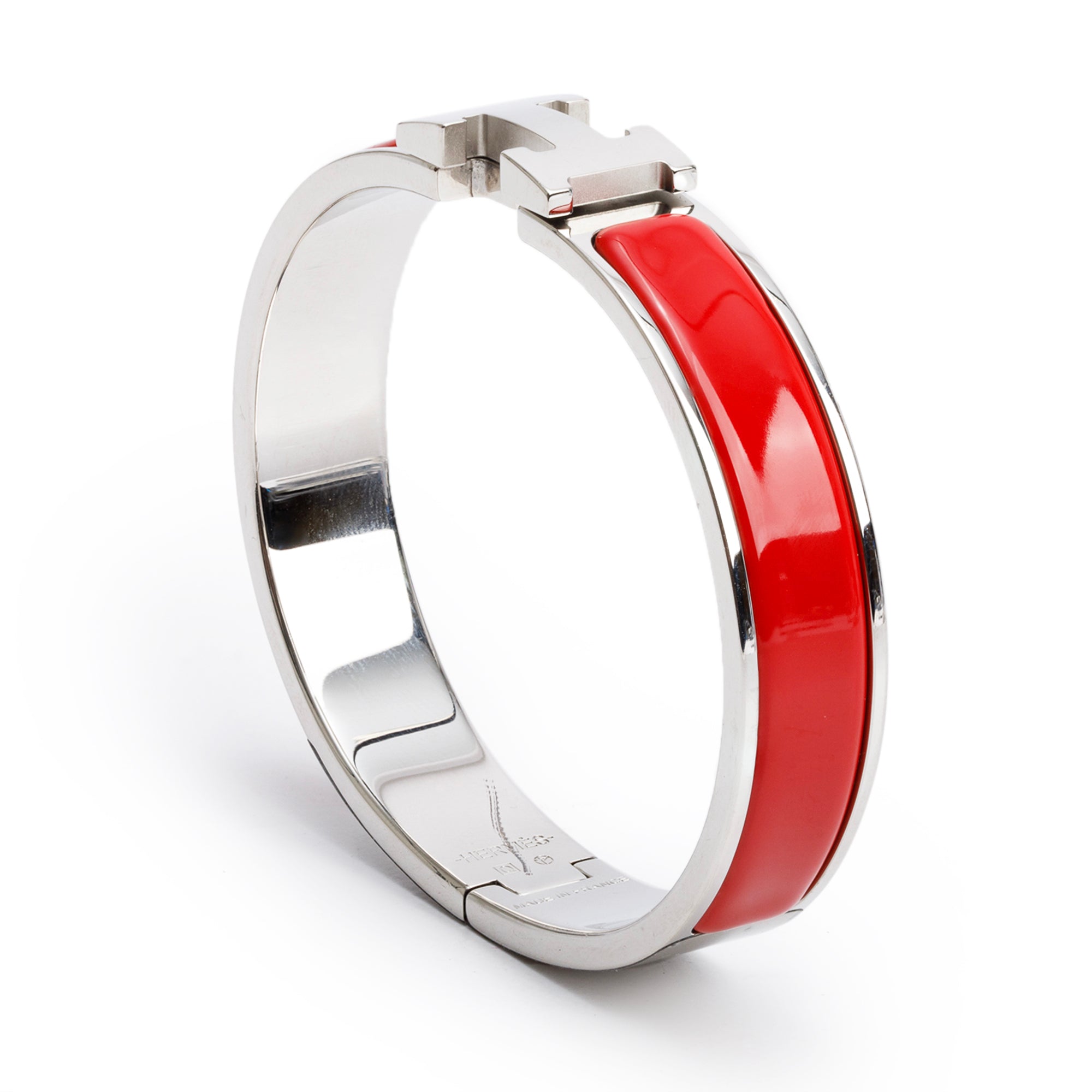 Hermes Palladium Plated Red Enamel 12 MM Clic H Bracelet