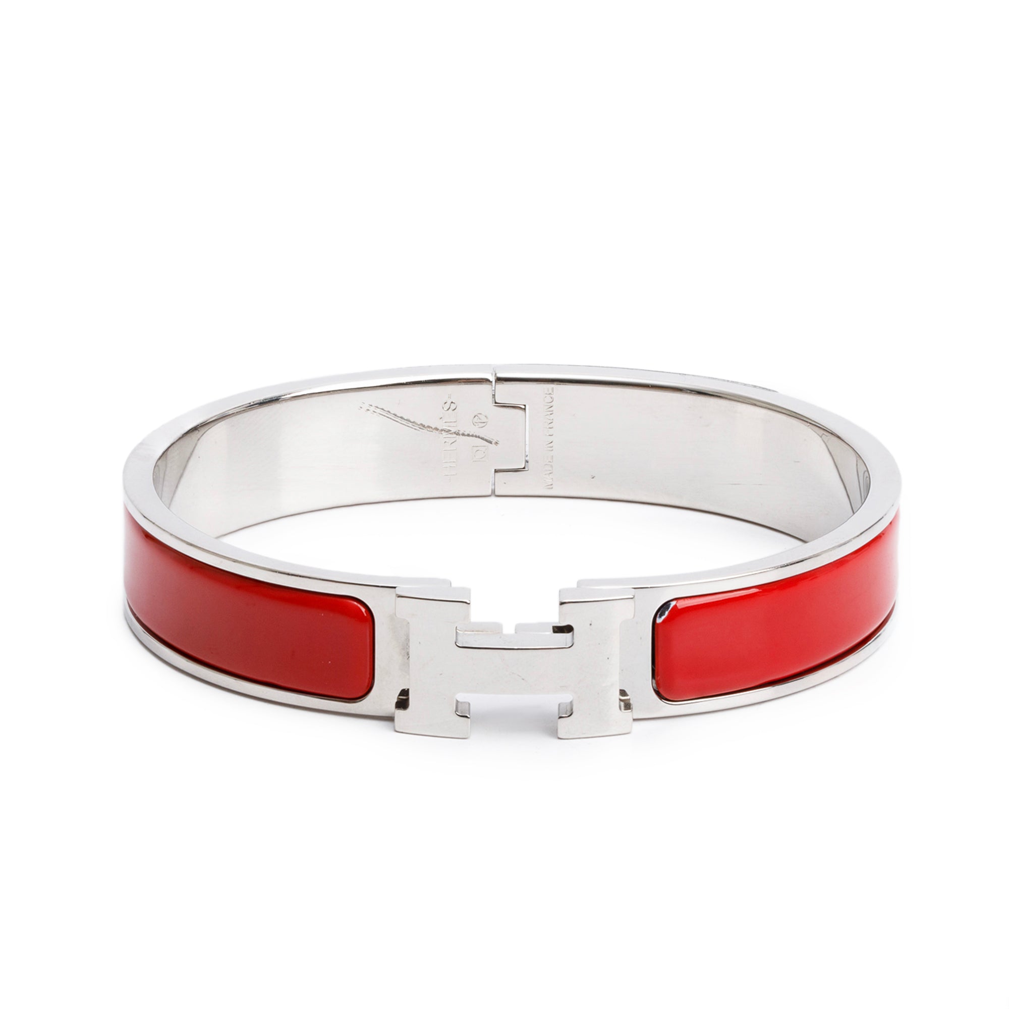 Hermes Palladium Plated Red Enamel 12 MM Clic H Bracelet