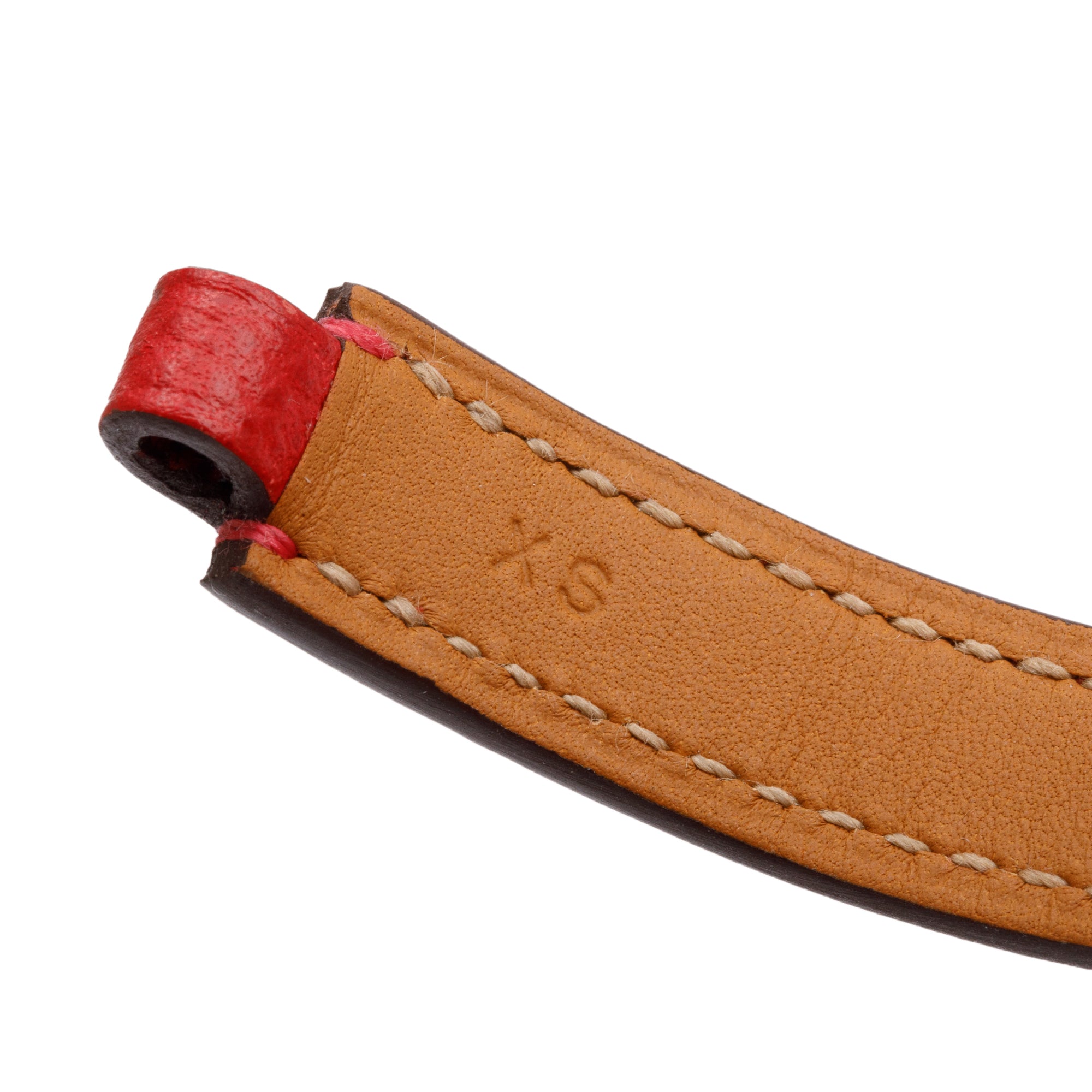 Hermes Palladium Plated Rivale Double Tour Red Leather Bracelet, Size XS