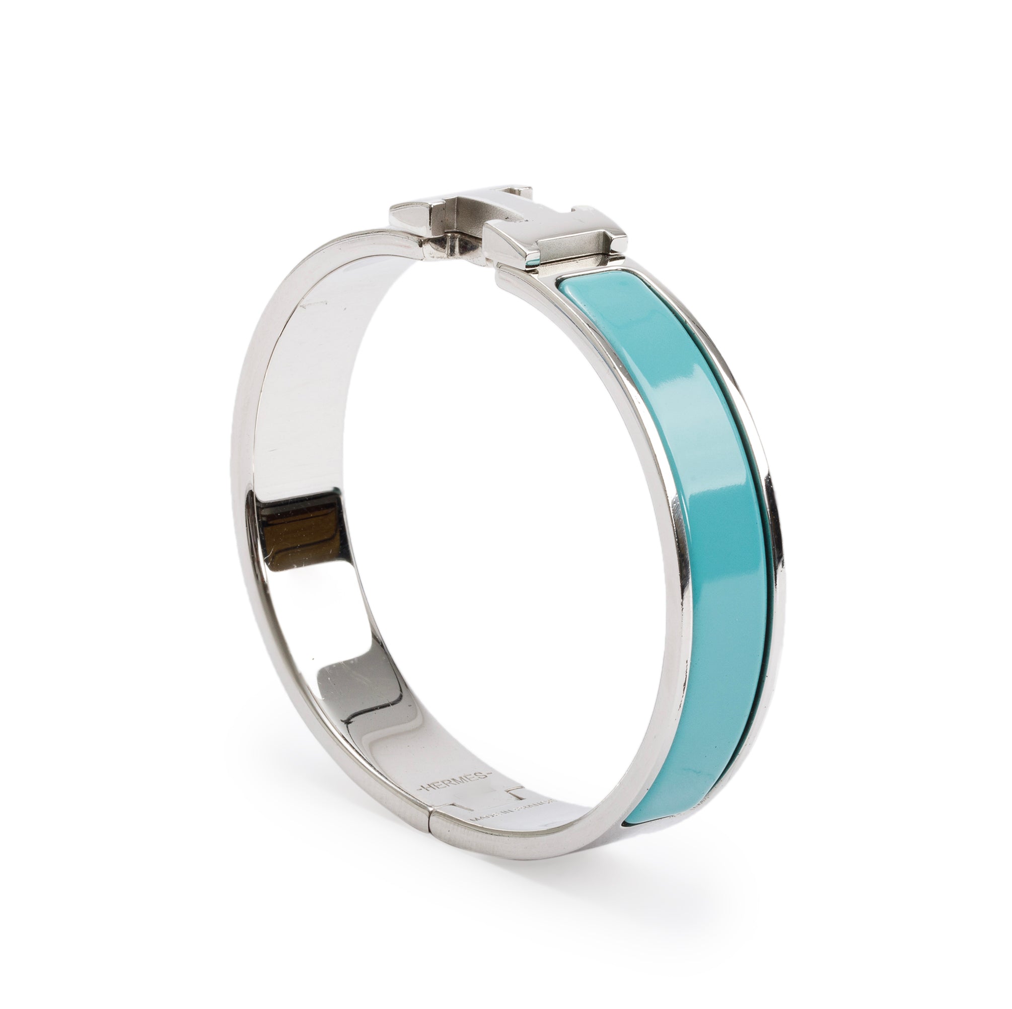 Hermes Palladium Plated Turquoise Enamel 12 MM Clic H Bracelet