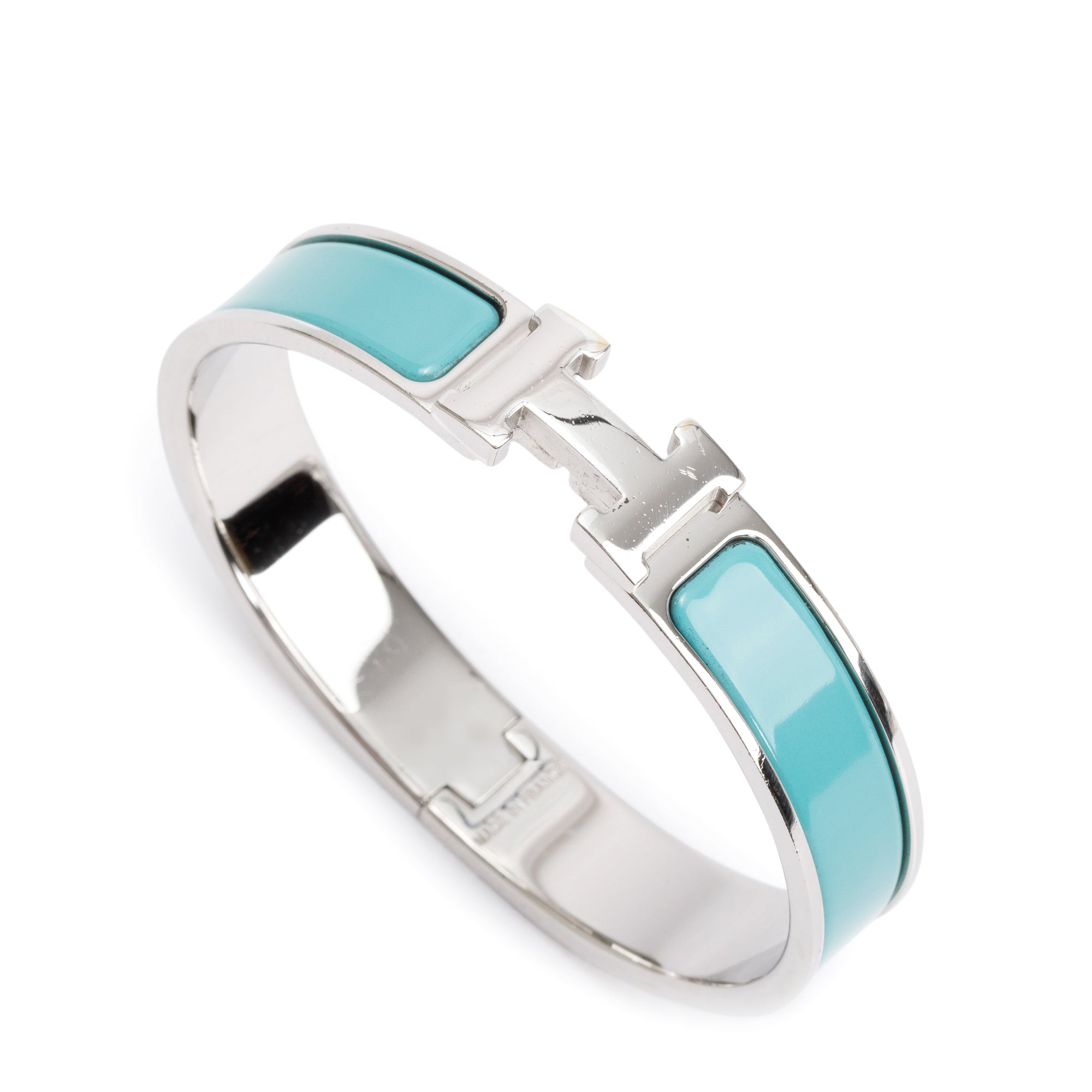 Hermes Palladium Plated Turquoise Enamel 12 MM Clic H Bracelet