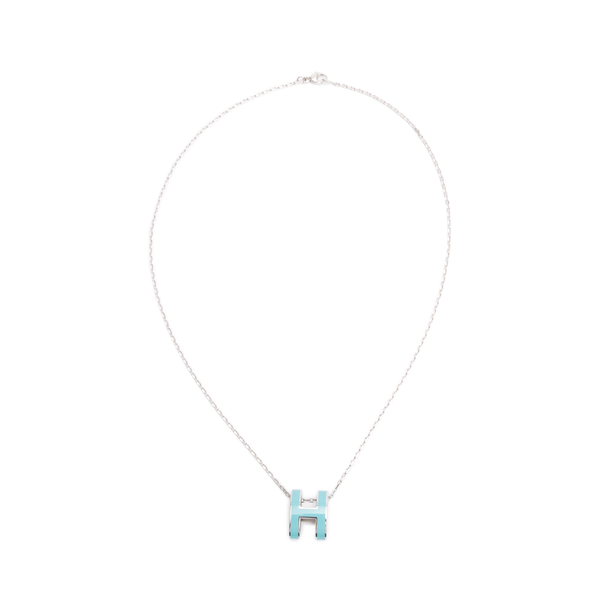 Hermes Palladium-Plated Turquoise Lacquered Pop H Pendant Necklace
