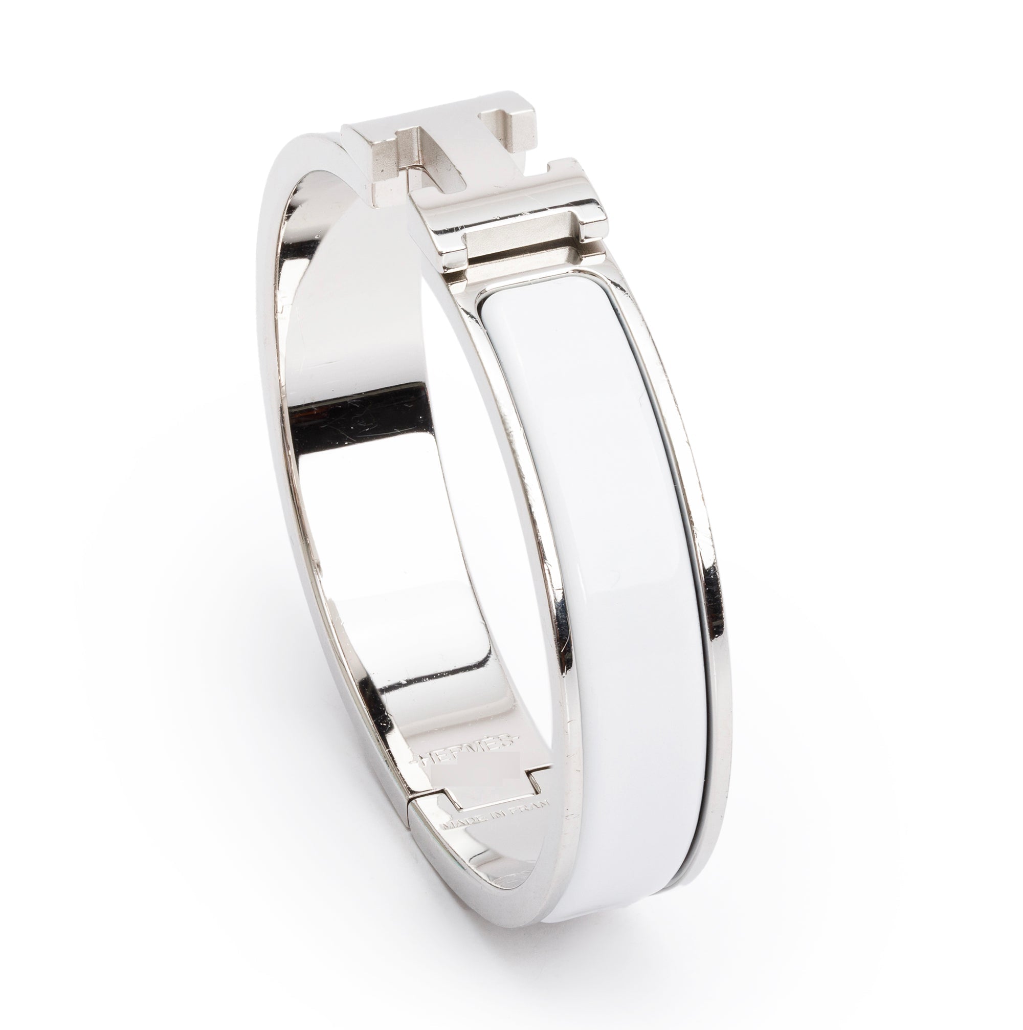 Hermes Palladium Plated White Enamel 12 MM Clic H Bracelet