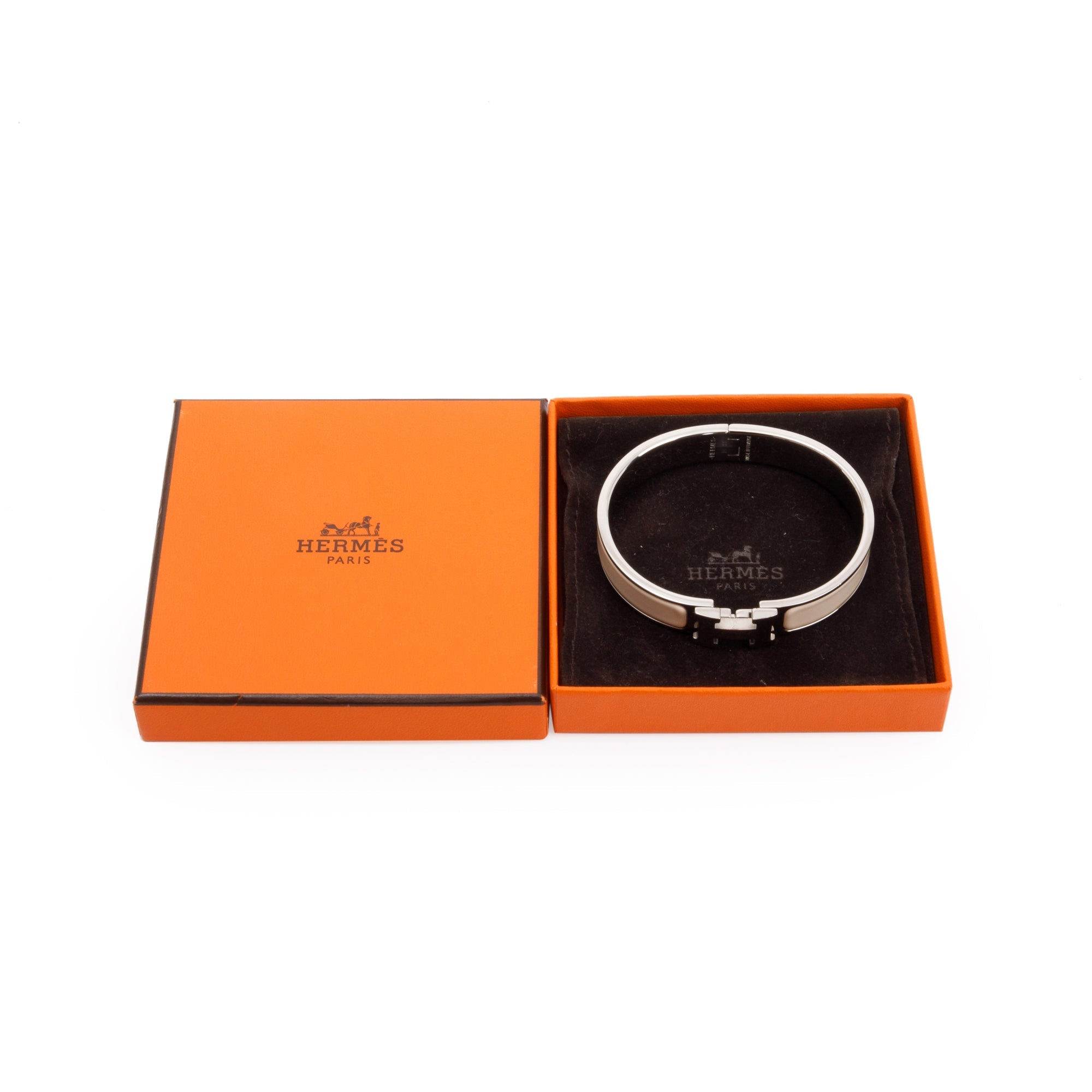 Hermes Palladium Plated White Enamel 12 MM Clic H Bracelet w/ Box