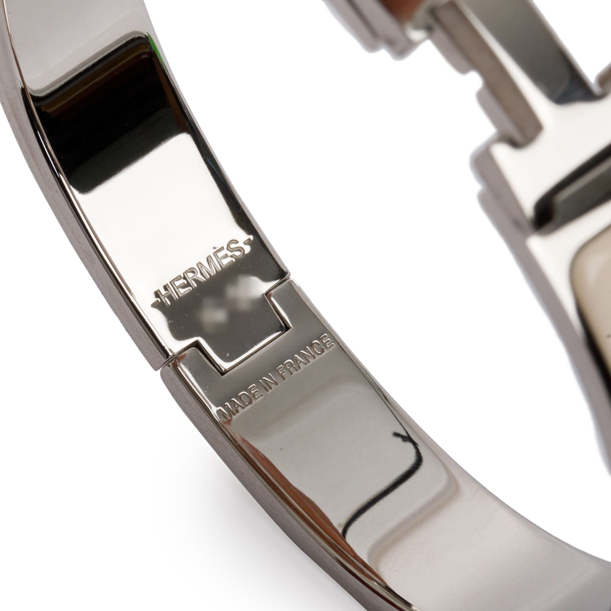 Hermes Palladium Plated White Enamel 12 MM Clic H Bracelet w/ Box
