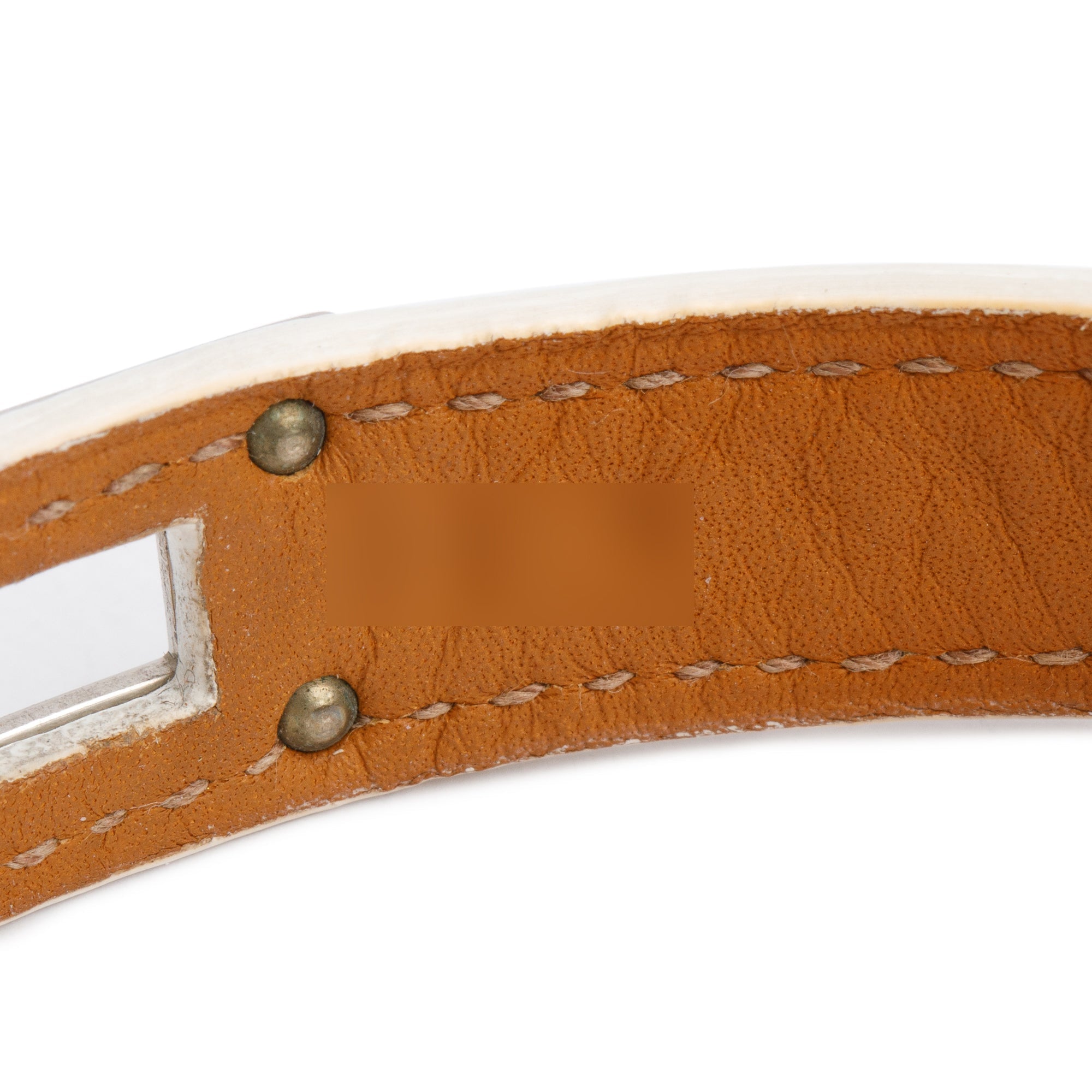 Hermes Palladium Plated White Epsom Leather Kelly Double Tour Bracelet, Size M w/ Box