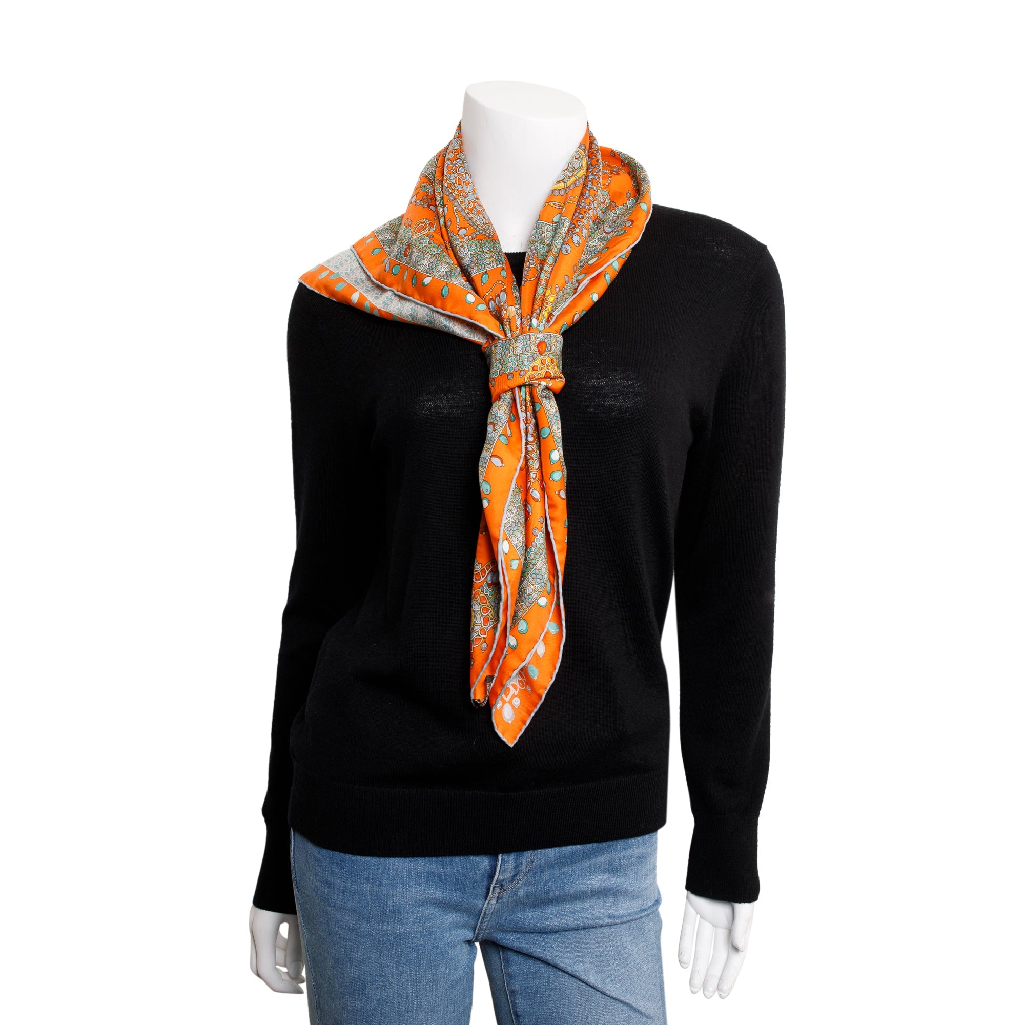 Hermes 'Parures Des Maharajas' Orange Silk Scarf 90 w/ Box