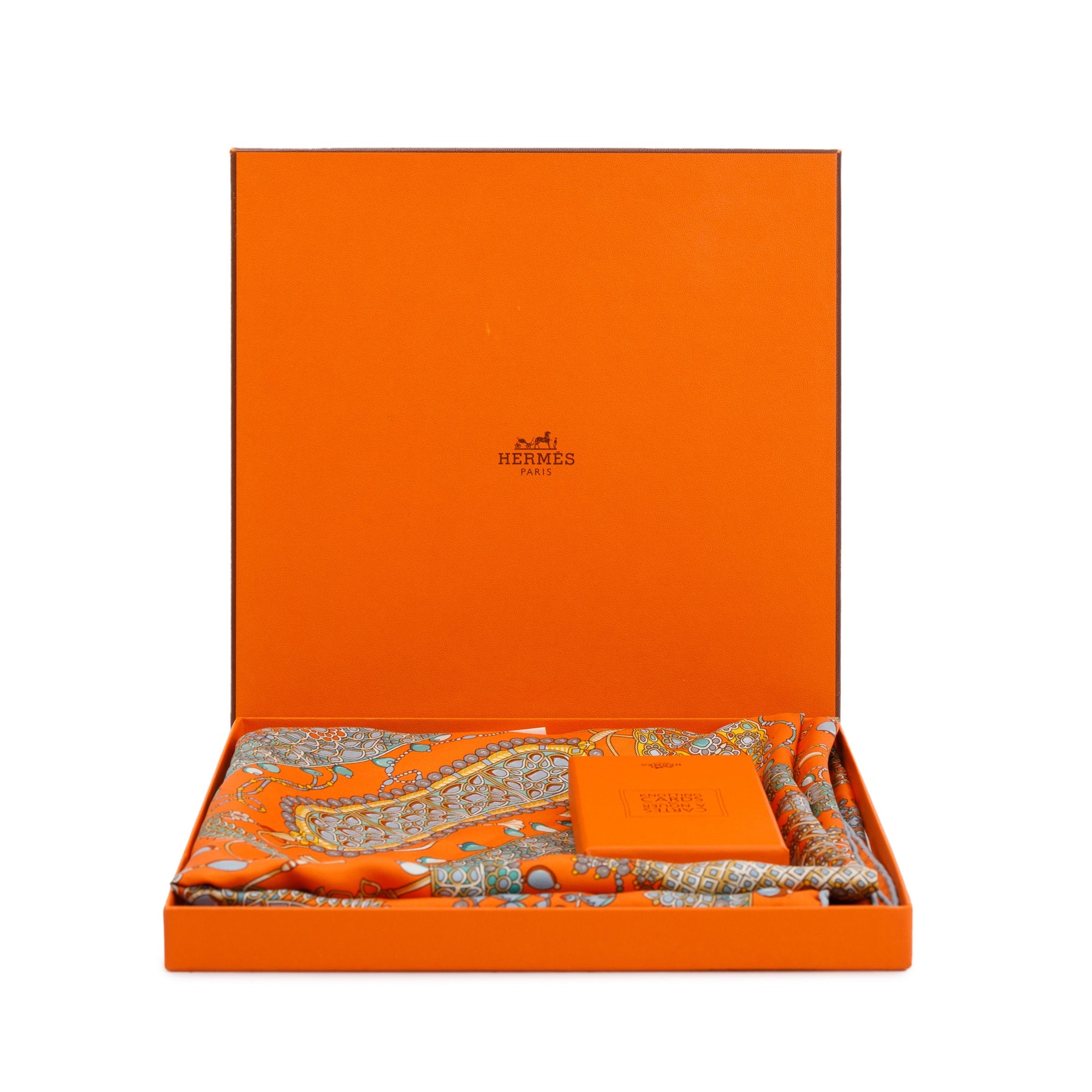 Hermes 'Parures Des Maharajas' Orange Silk Scarf 90 w/ Box