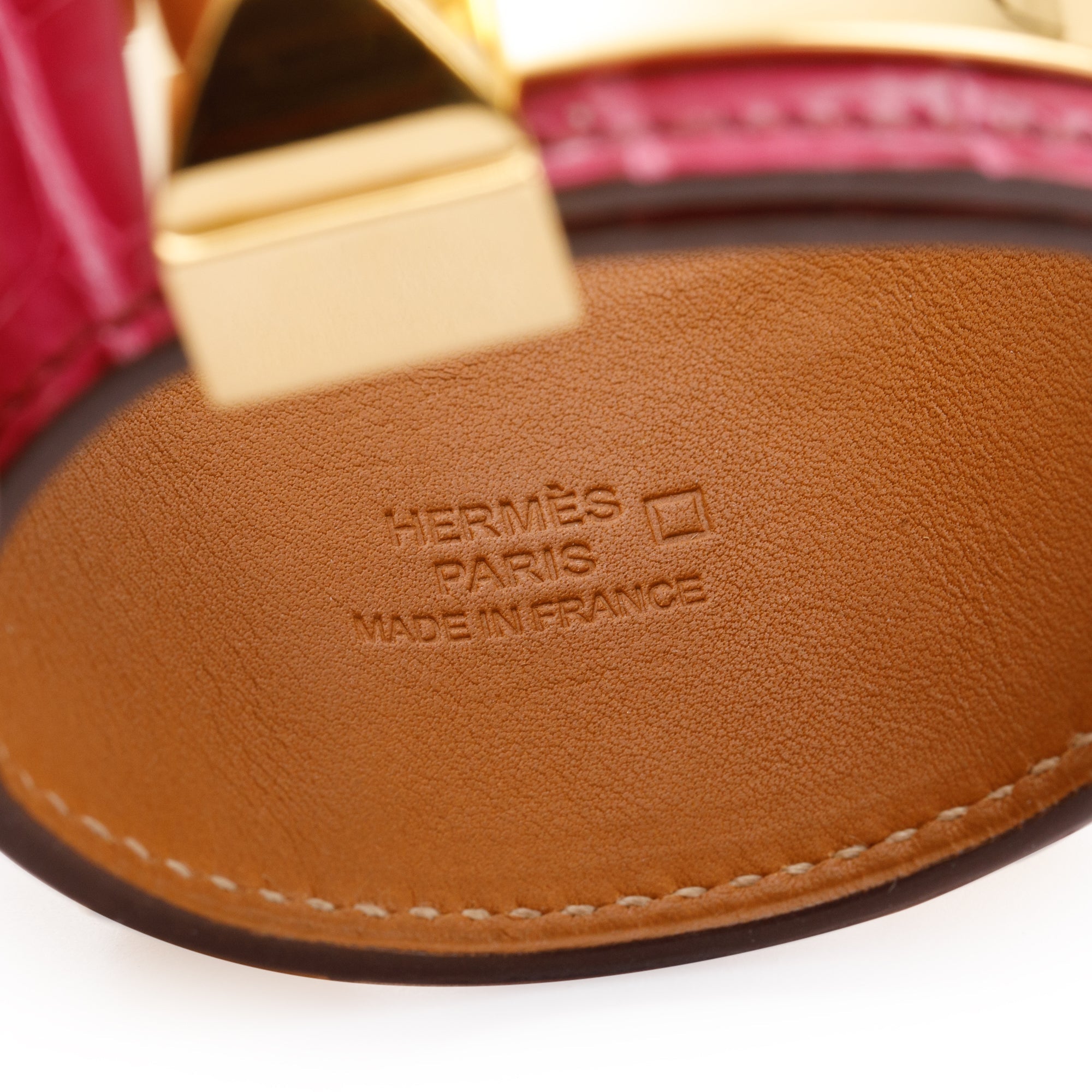 Hermes Pink Alligator Gold Plated Metal Collier de Chien Bracelet