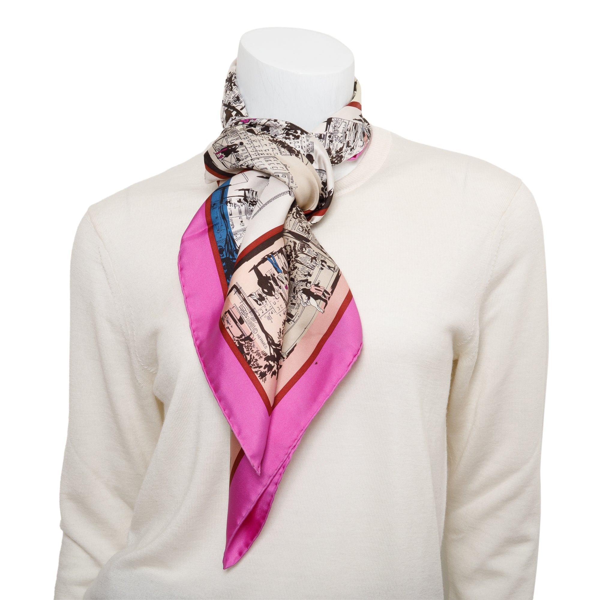 Hermes Pink & Multicolor 'A l'Ombre des Boulevards' Silk Scarf 90 w/ Box