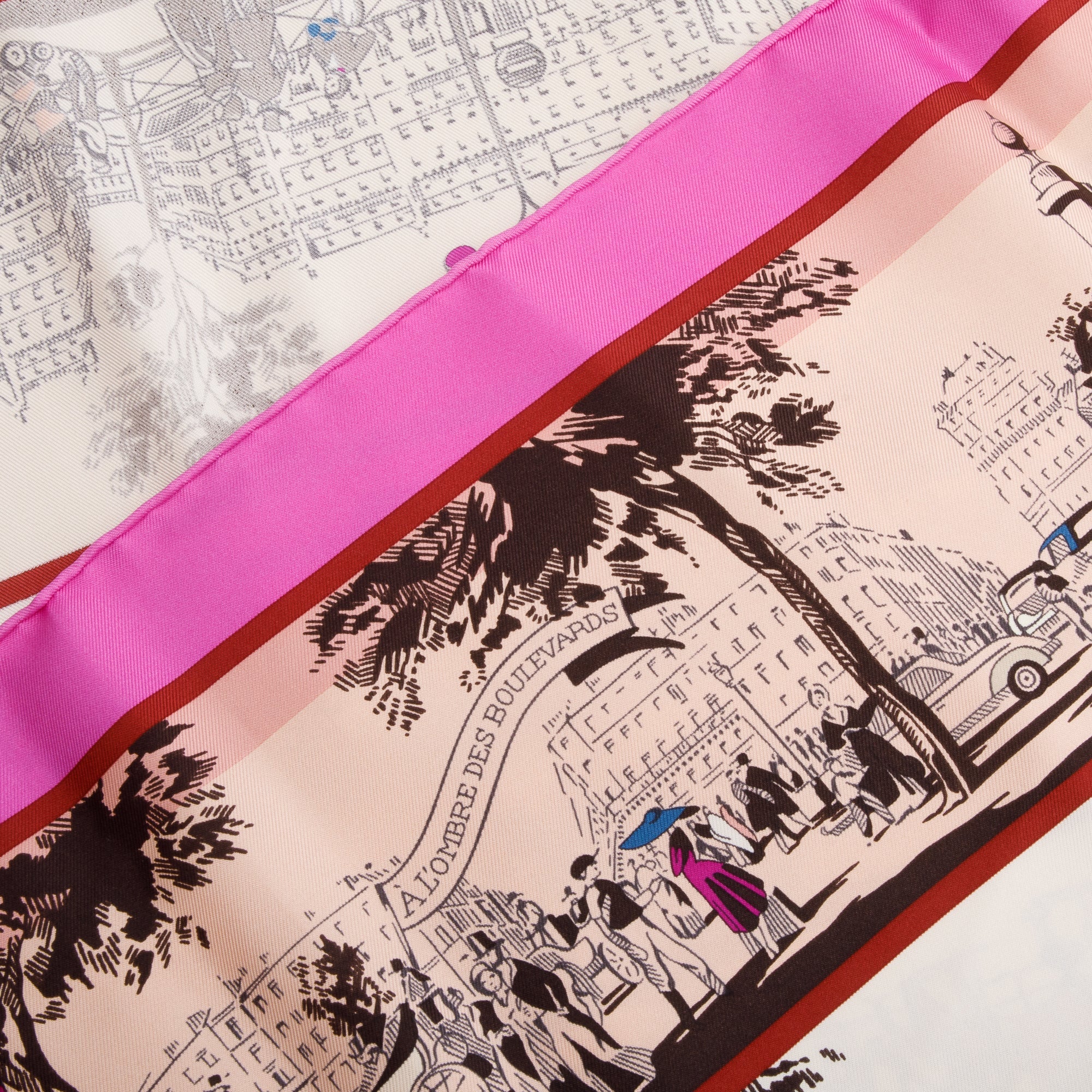 Hermes Pink & Multicolor 'A l'Ombre des Boulevards' Silk Scarf 90 w/ Box