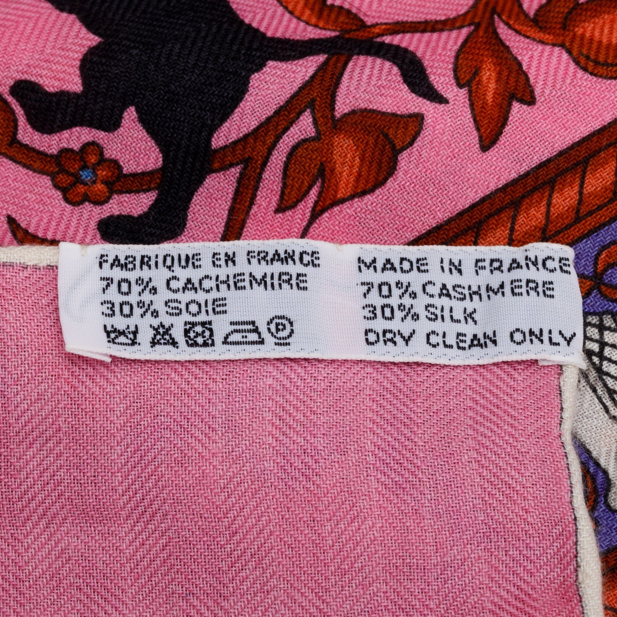 Hermes Pink Multicolor 'Chasse En Inde' Cashmere Silk Shawl 140 w/ Box