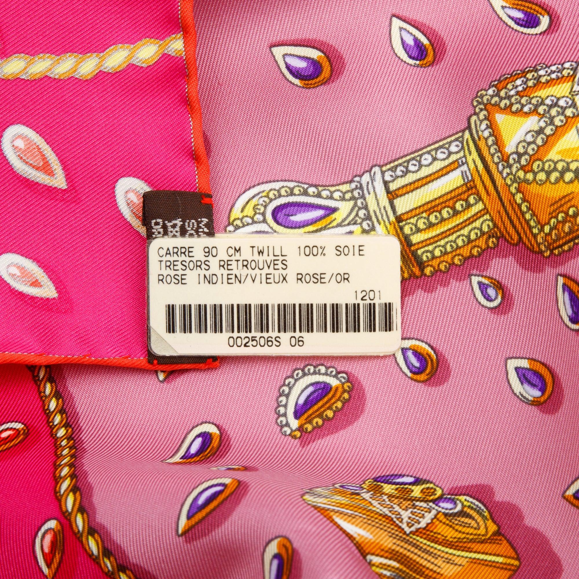 Hermes Pink Multicolor 'Tresors Retrouves' Silk Scarf 90