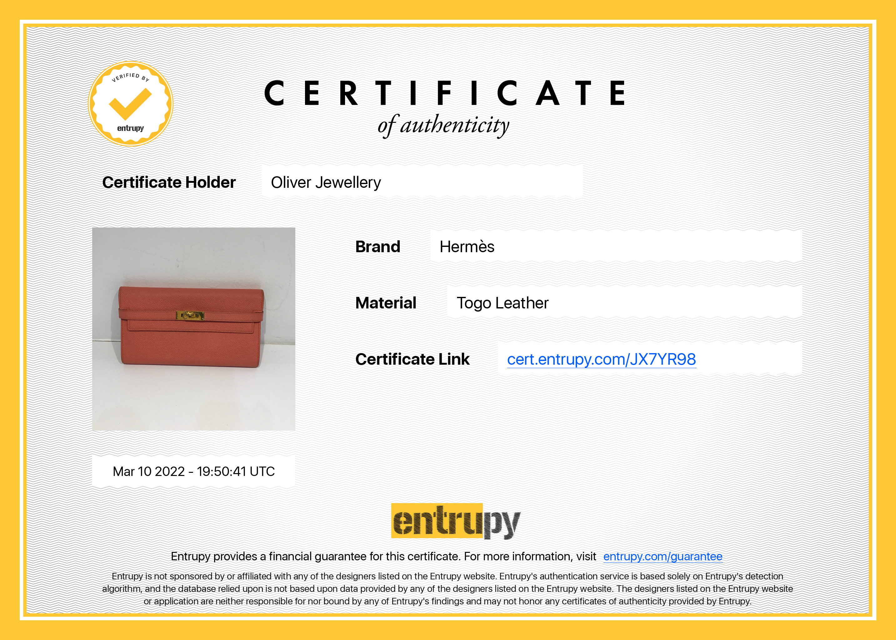 Hermes Pink Togo Classic Kelly Wallet w/ Box