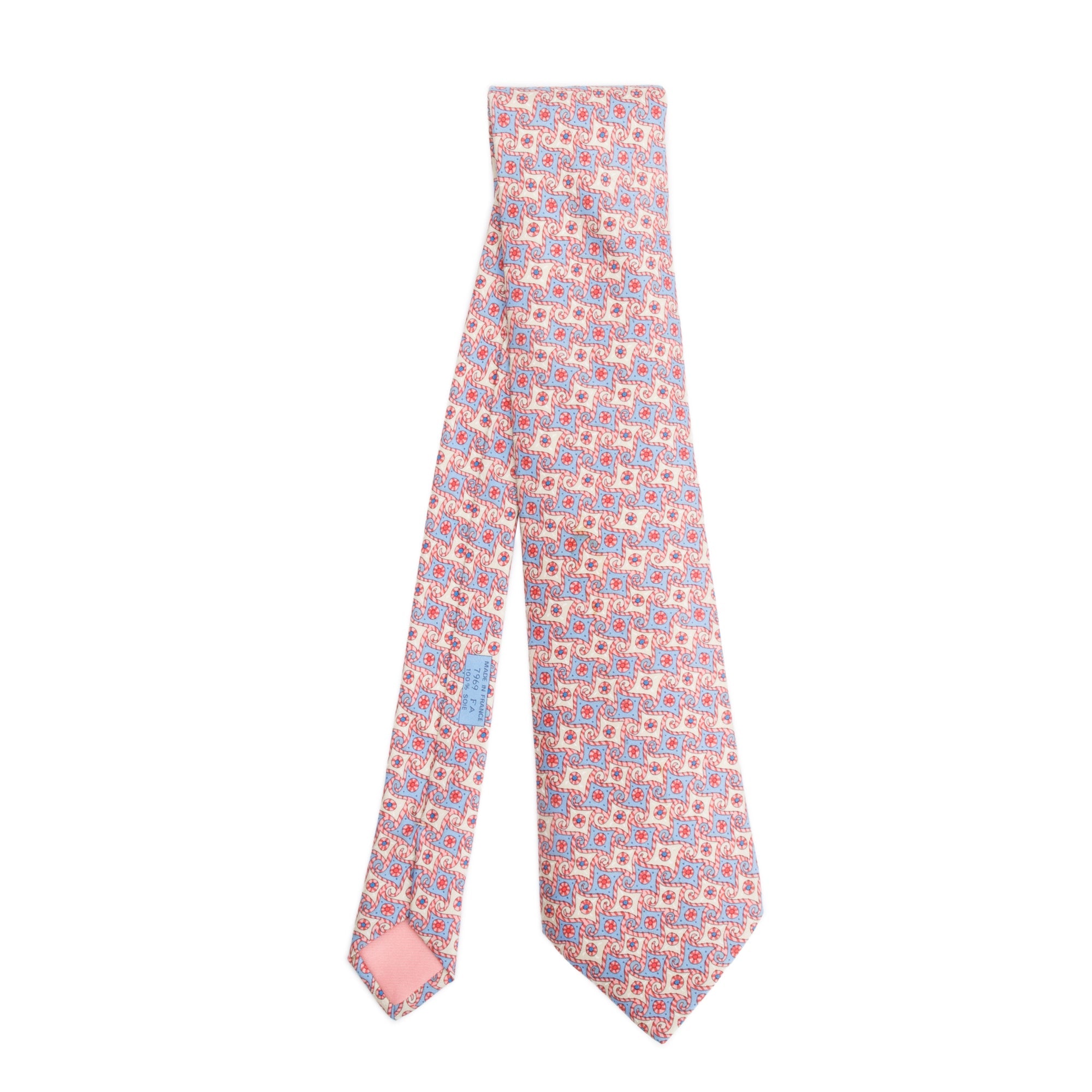 Hermes Pink/Multicolor 7969 FA Printed Silk Tie w/ Box