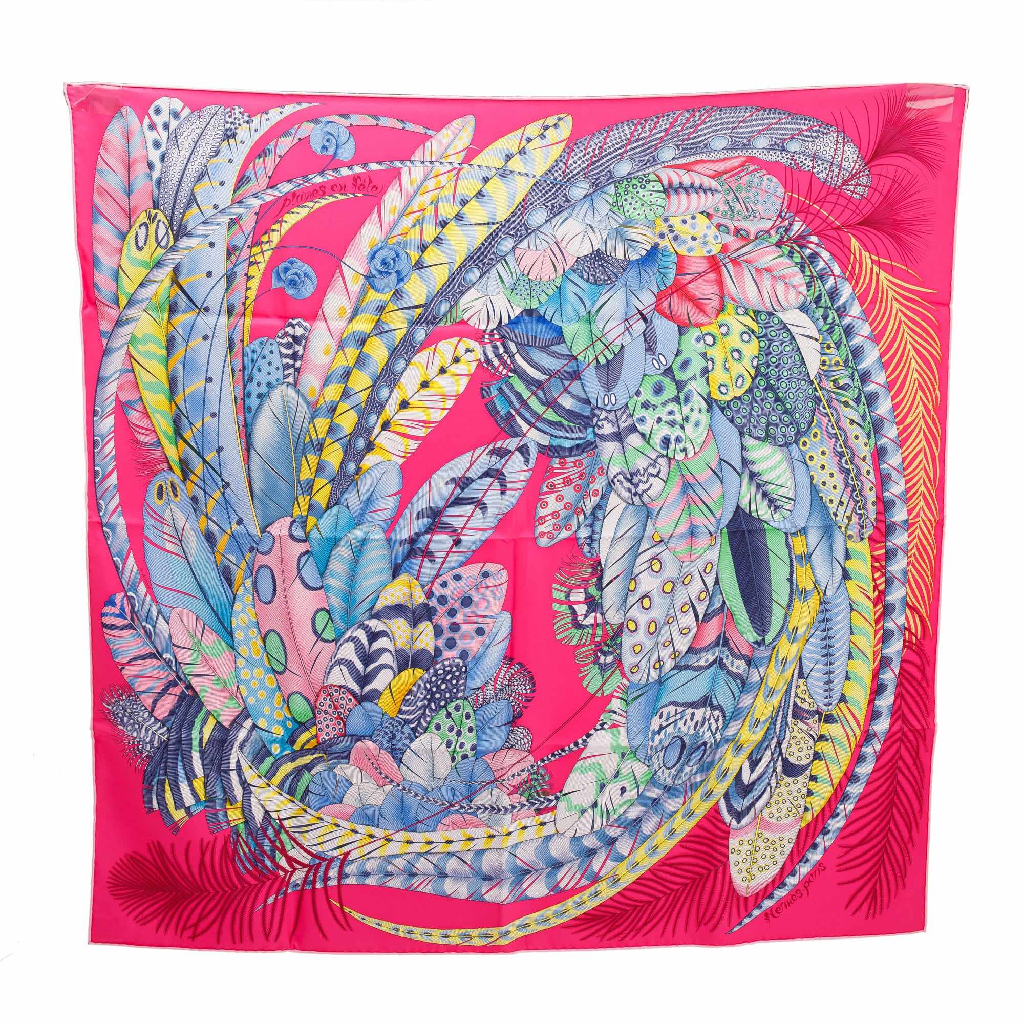 Hermes 'Plumes En Fete' Silk Scarf 90 w/ Box