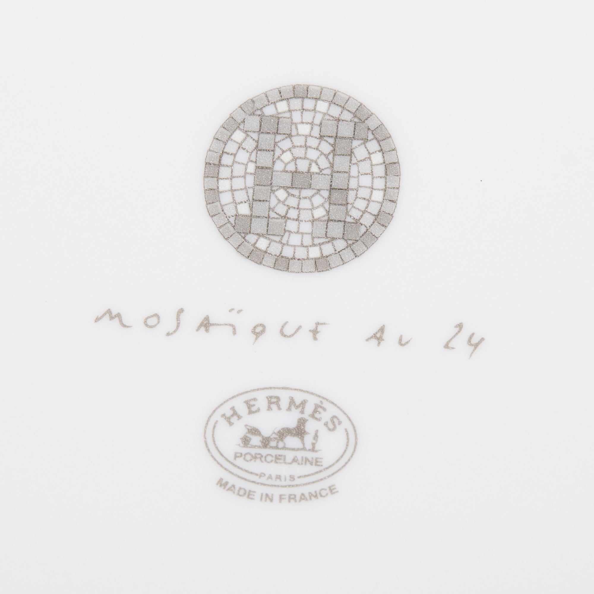 Hermes Porcelain Mosaique Au 24 Platinum Tray, Small Model w/ Box