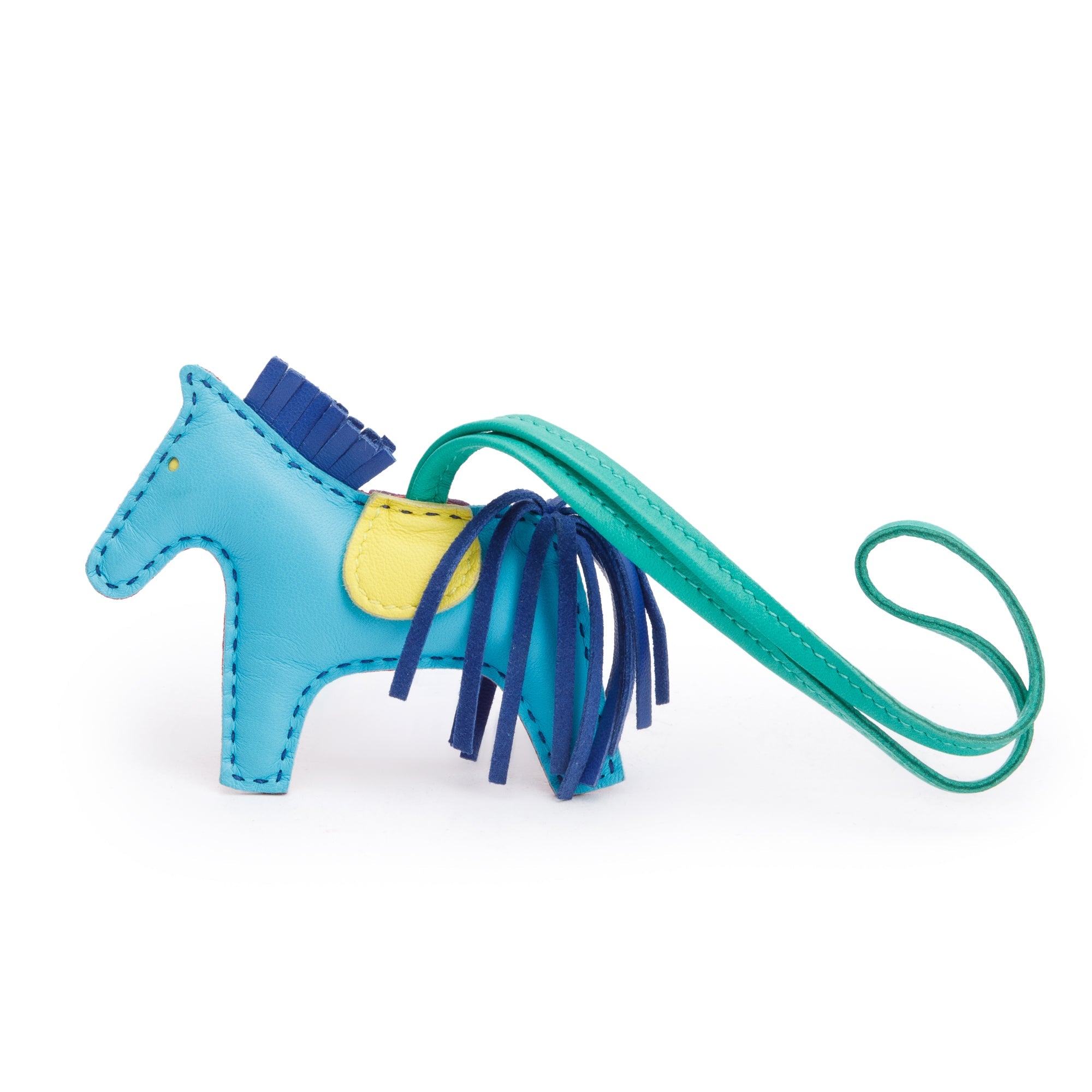 Hermes Rainbow Reversible Bleu Aztec & Rose Shocking Milo Lambskin Leather Rodeo Horse Bag Charm PM w/ Box