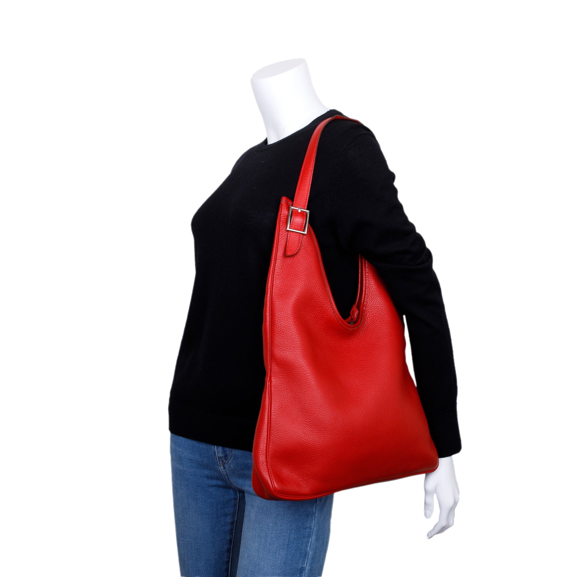 Hermes Red Clemence Leather Massai Cut Bag 32