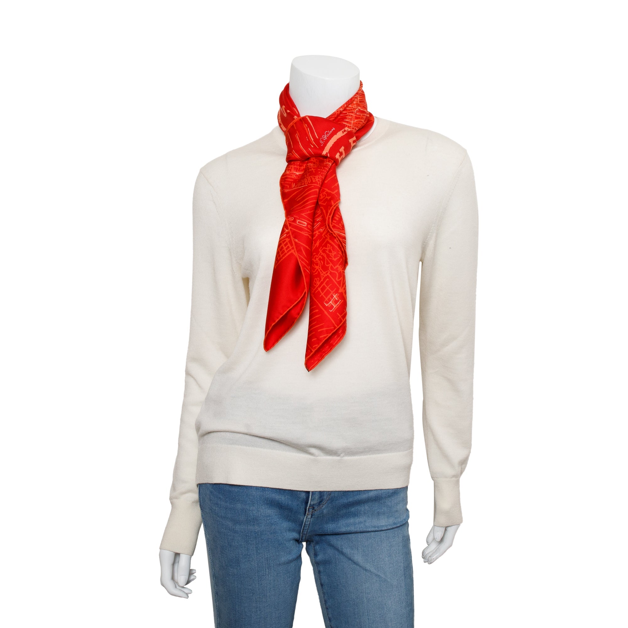 Hermes Red 'De Passage A Tokyo' Silk Scarf 90 w/ Box