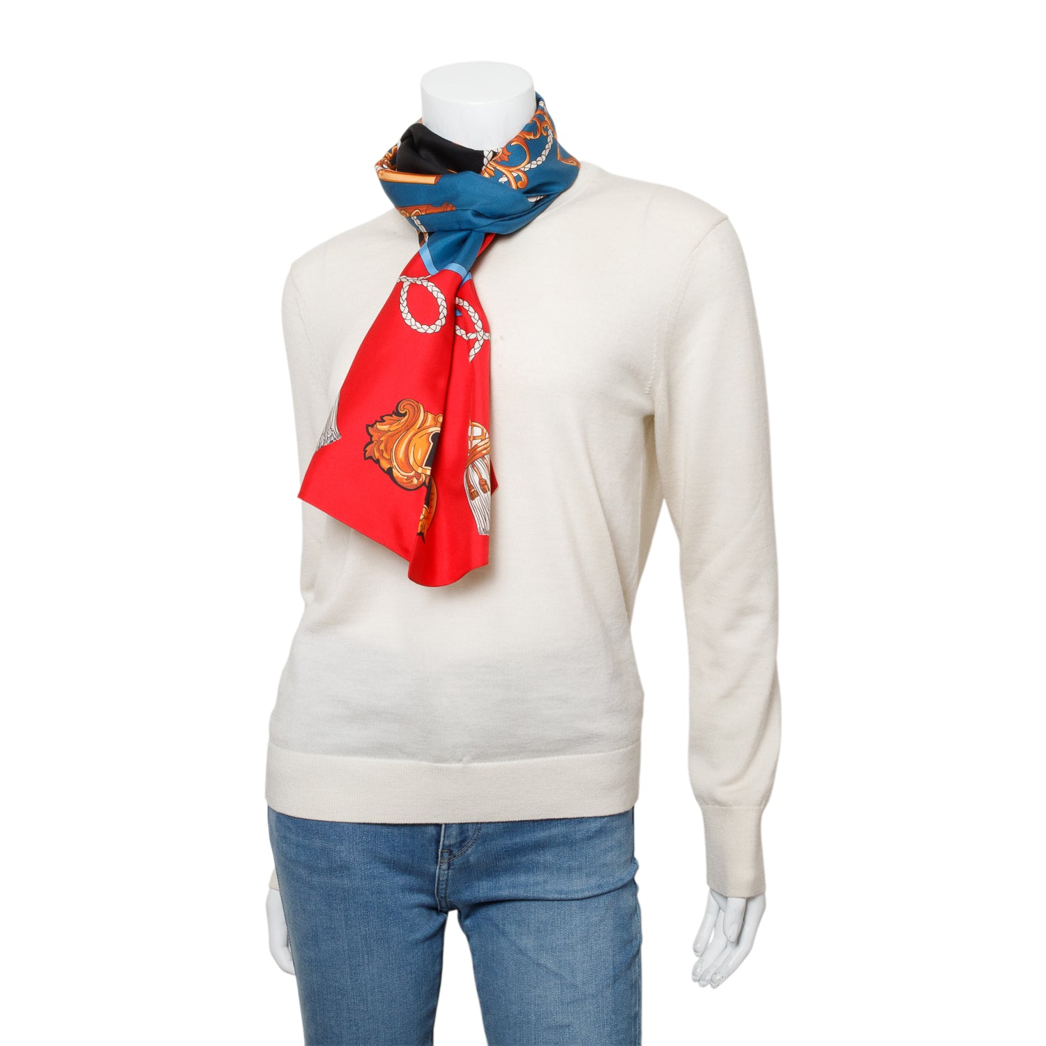 Hermes Red/Multicolor Maxi Twilly Long Silk Scarf w/ Box