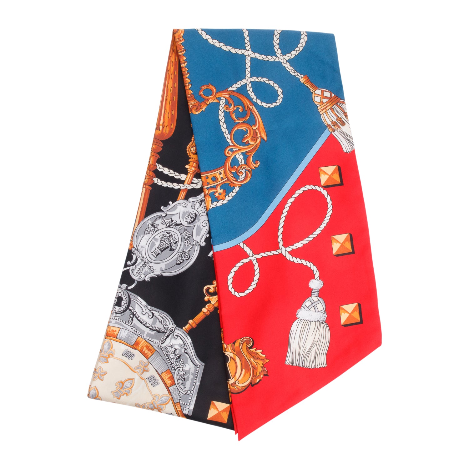 Hermes Red/Multicolor Maxi Twilly Long Silk Scarf w/ Box