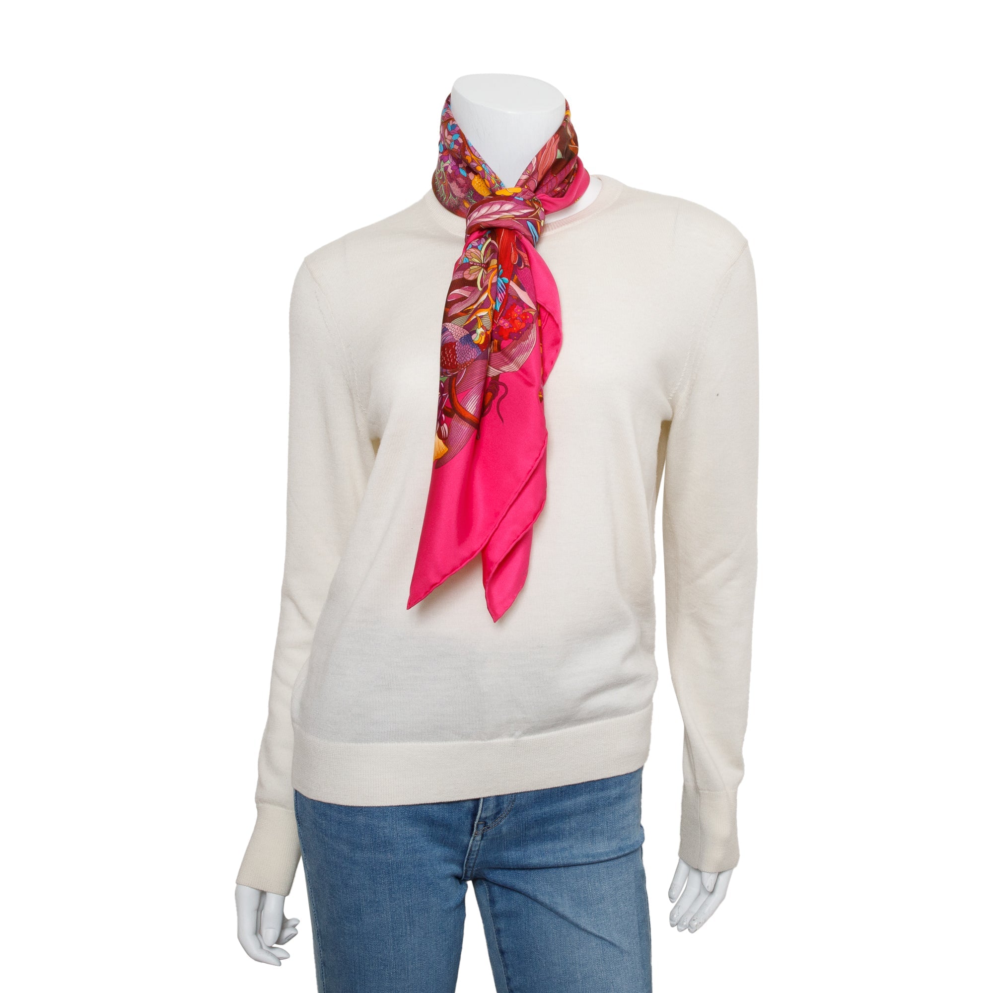 Hermes Rose 'Au Cour De La Vie' Silk Scarf 90 w/ Box