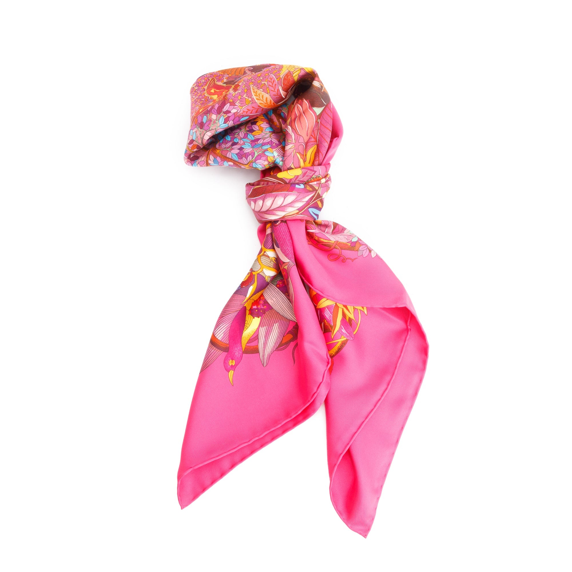 Hermes Rose 'Au Cour De La Vie' Silk Scarf 90 w/ Box