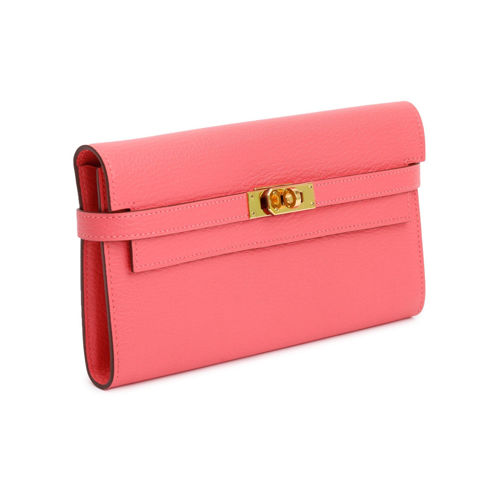 Hermes Rose Azalee Chevre Mysore Classic Kelly Longue Wallet w/ Box