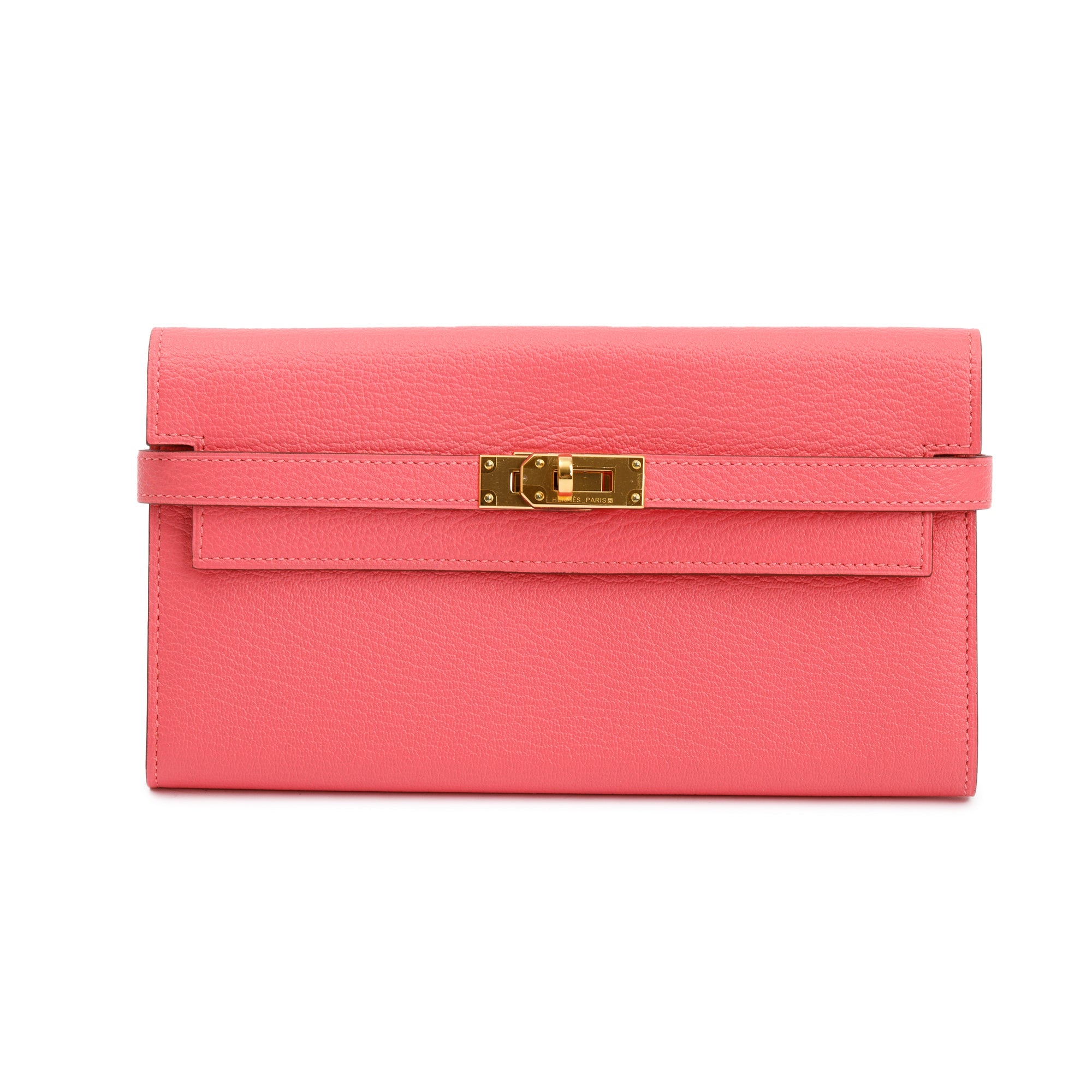 Hermes Rose Azalee Chevre Mysore Classic Kelly Longue Wallet w/ Box