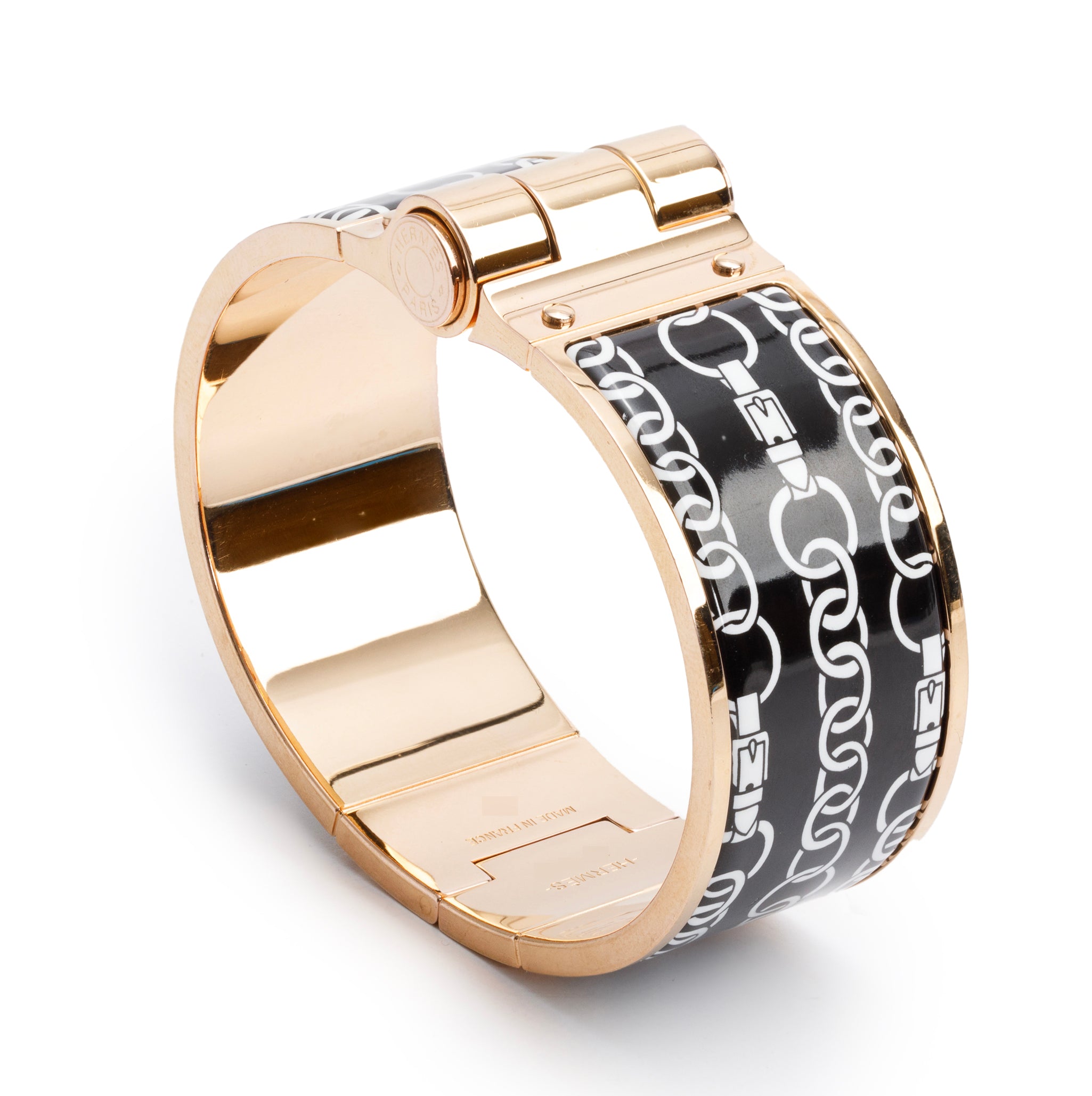 Hermes Rose Gold Plated Ballades Equestres Wide Hinged Enamel Bracelet