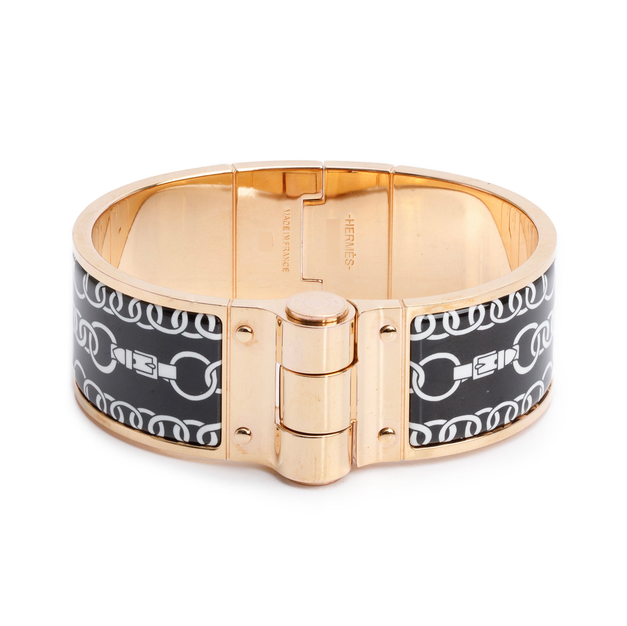 Hermes Rose Gold Plated Ballades Equestres Wide Hinged Enamel Bracelet