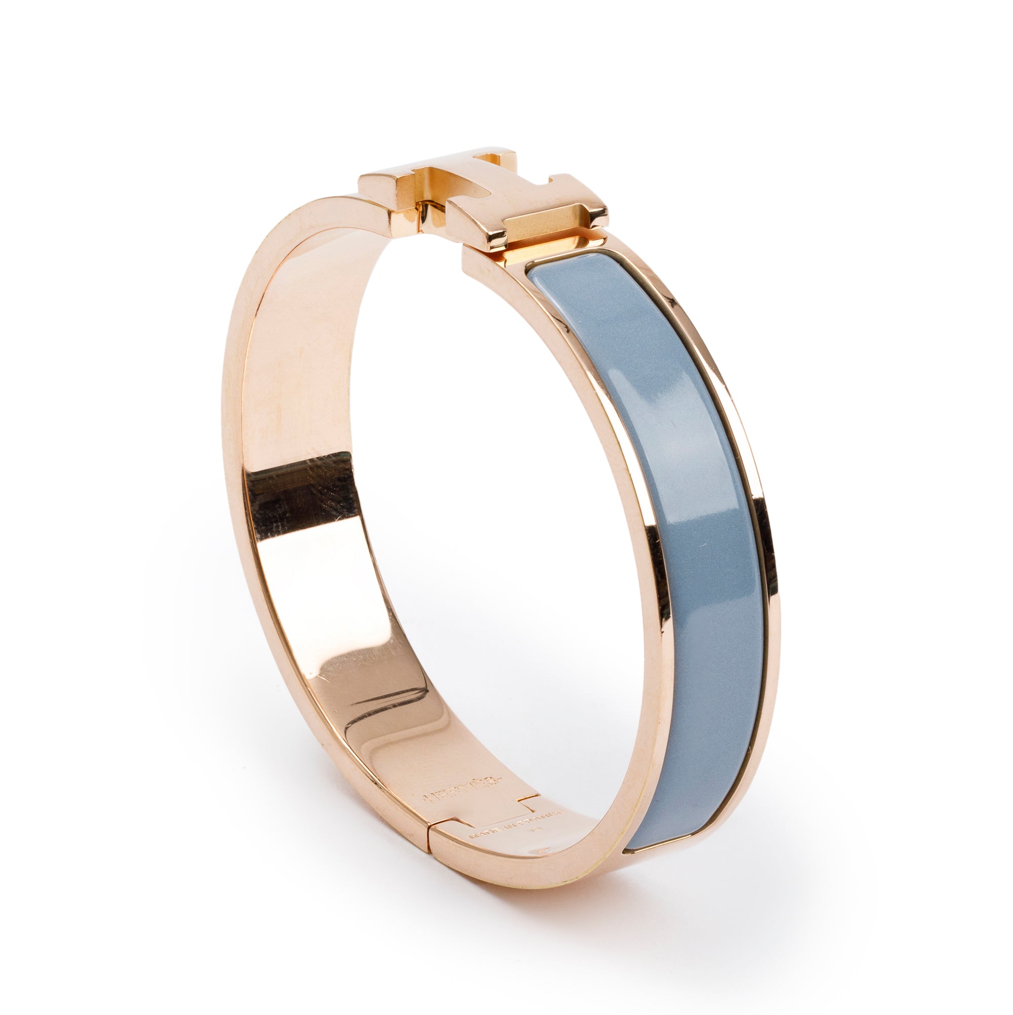 Hermes Rose Gold-Plated Blue Enamel 12 MM Clic H Bracelet