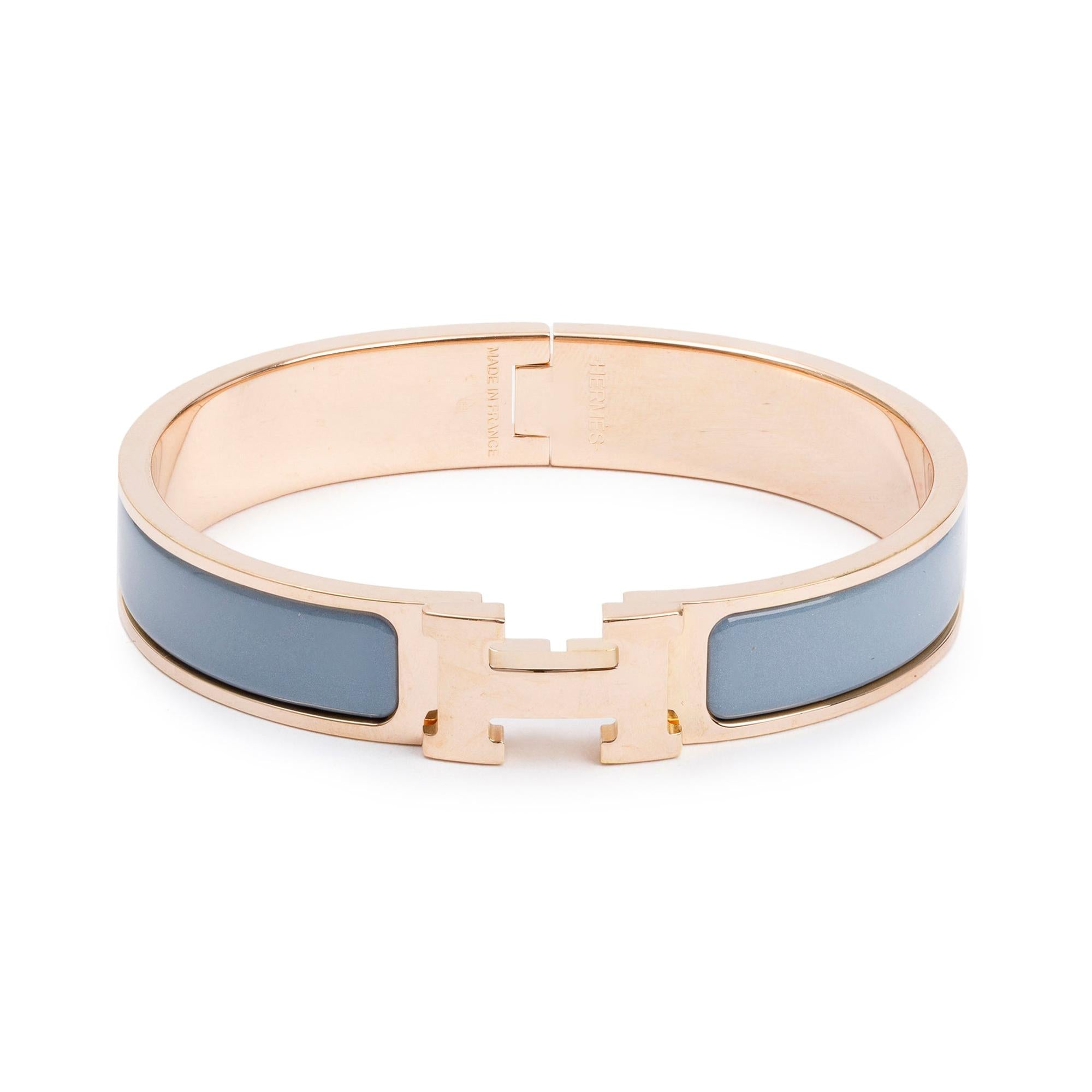 Hermes Rose Gold-Plated Blue Enamel 12 MM Clic H Bracelet