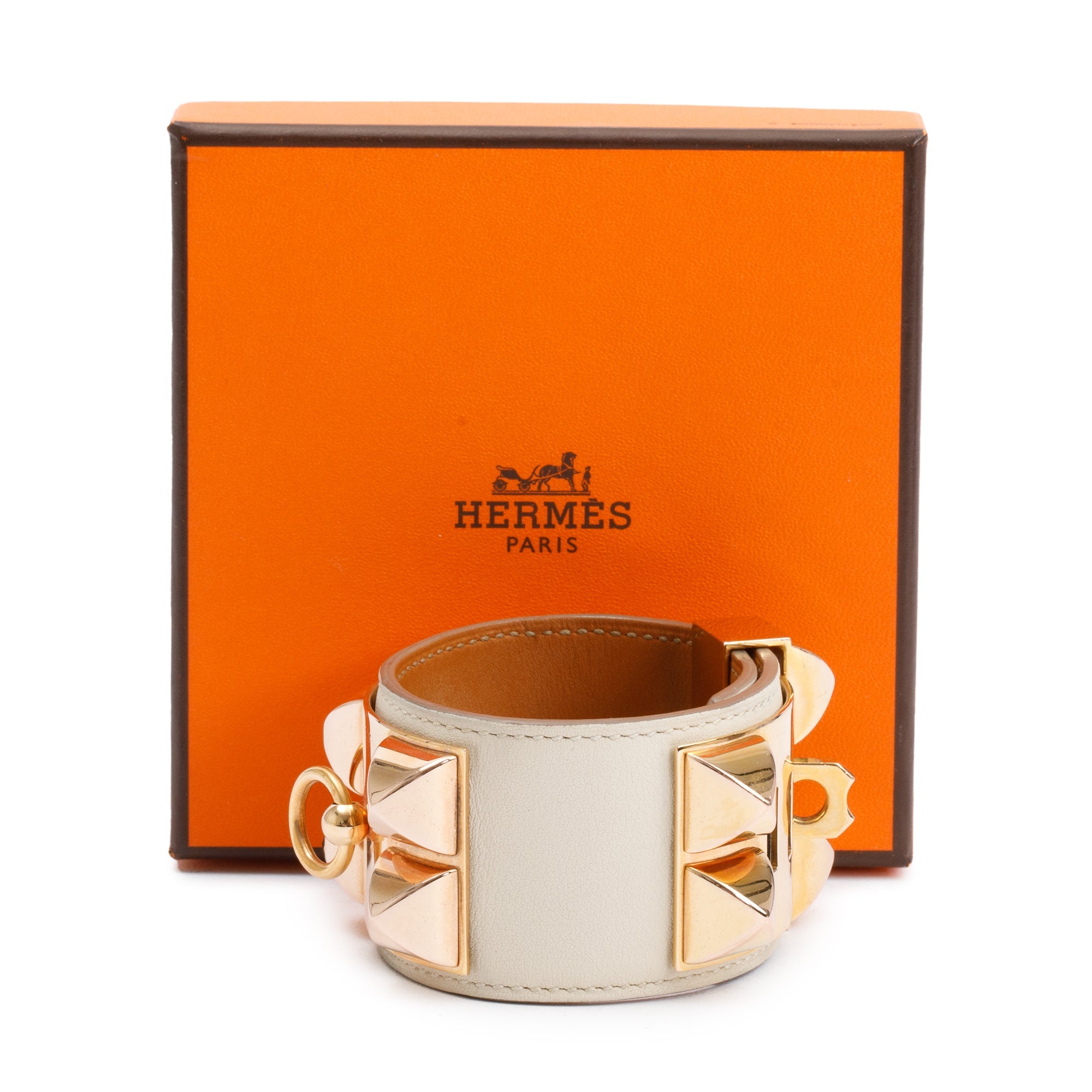 Hermes Rose Gold-Plated Nata Box Leather Collier de Chien Bracelet w/ Box