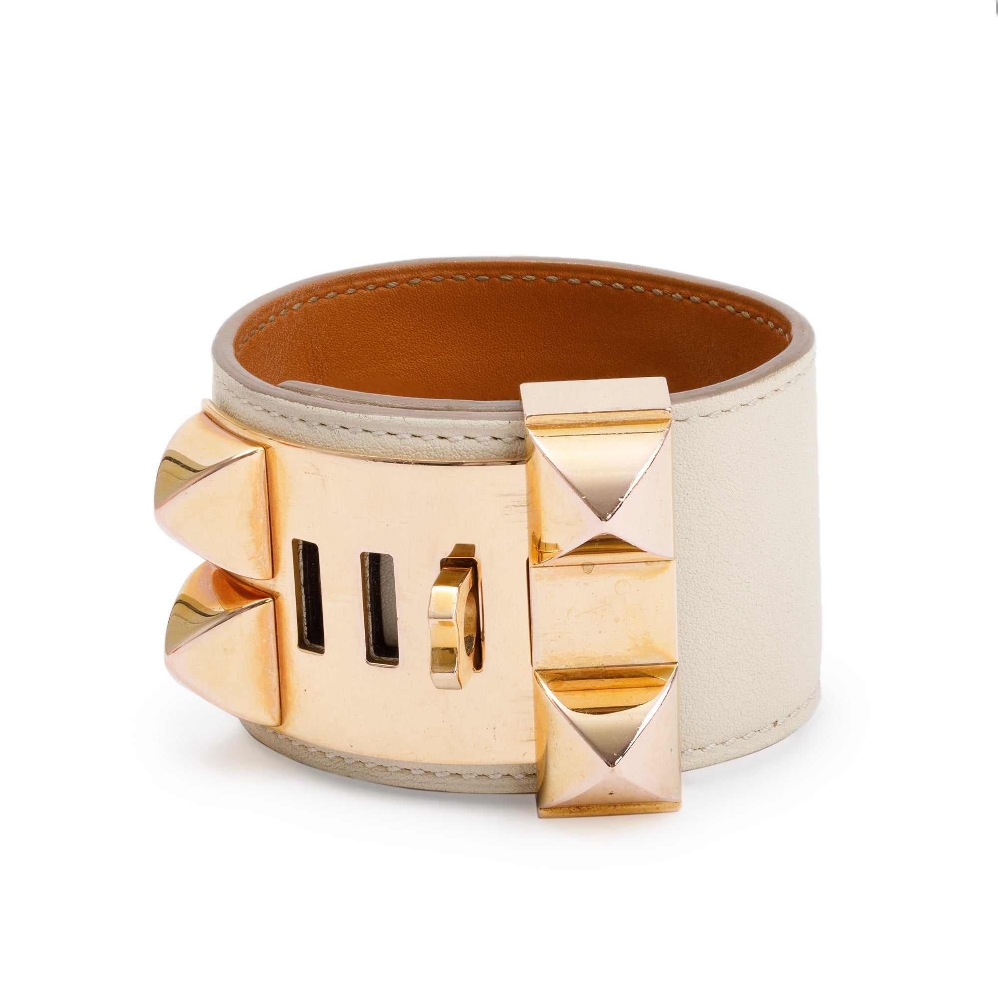 Hermes Rose Gold-Plated Nata Box Leather Collier de Chien Bracelet w/ Box