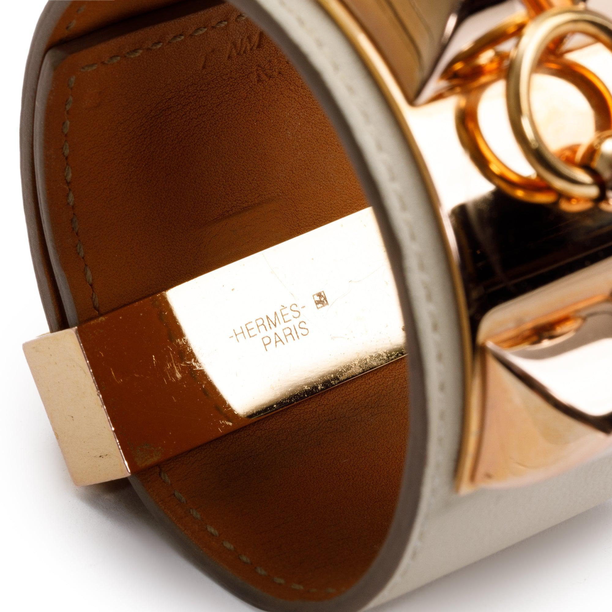 Hermes Rose Gold-Plated Nata Box Leather Collier de Chien Bracelet w/ Box