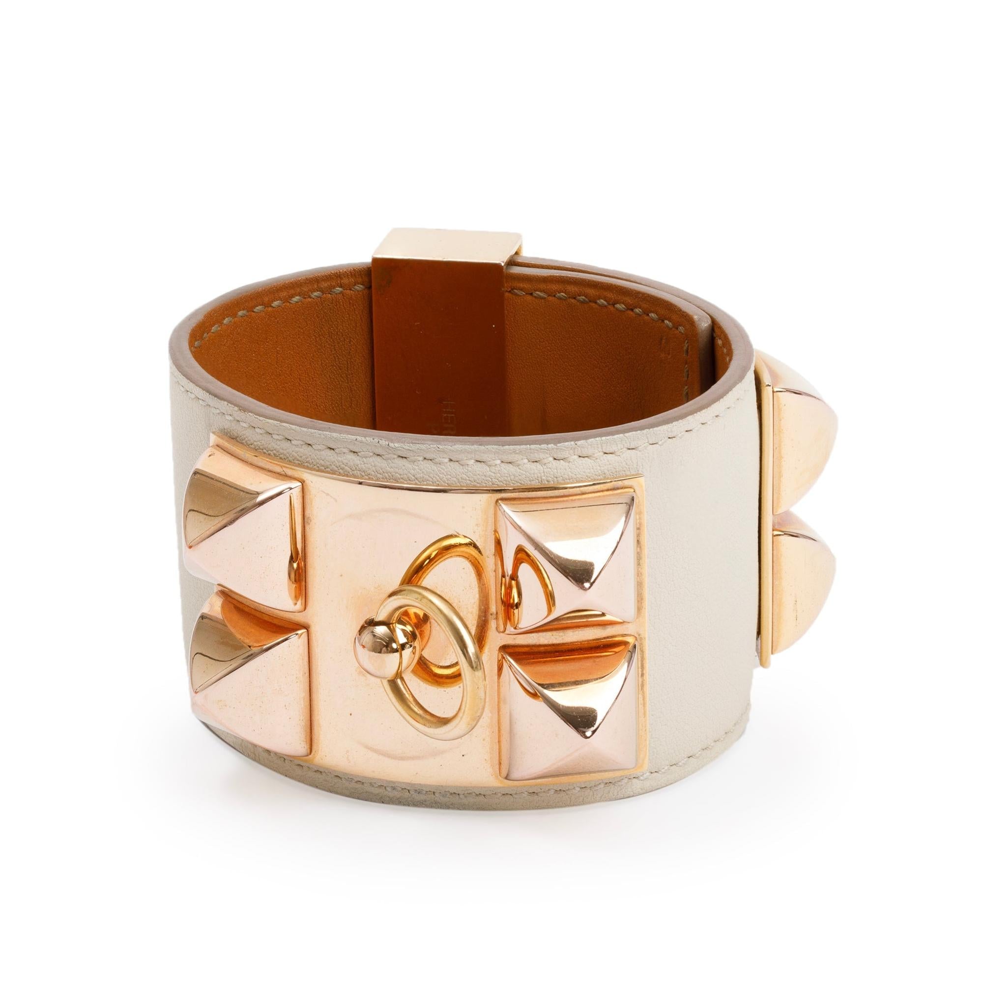 Hermes Rose Gold-Plated Nata Box Leather Collier de Chien Bracelet w/ Box