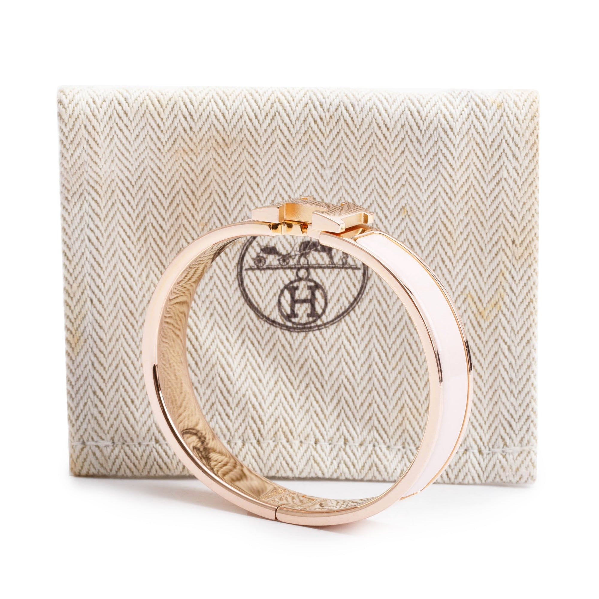 Hermes Rose Gold-Plated Pink Enamel 12 MM Clic H Bracelet