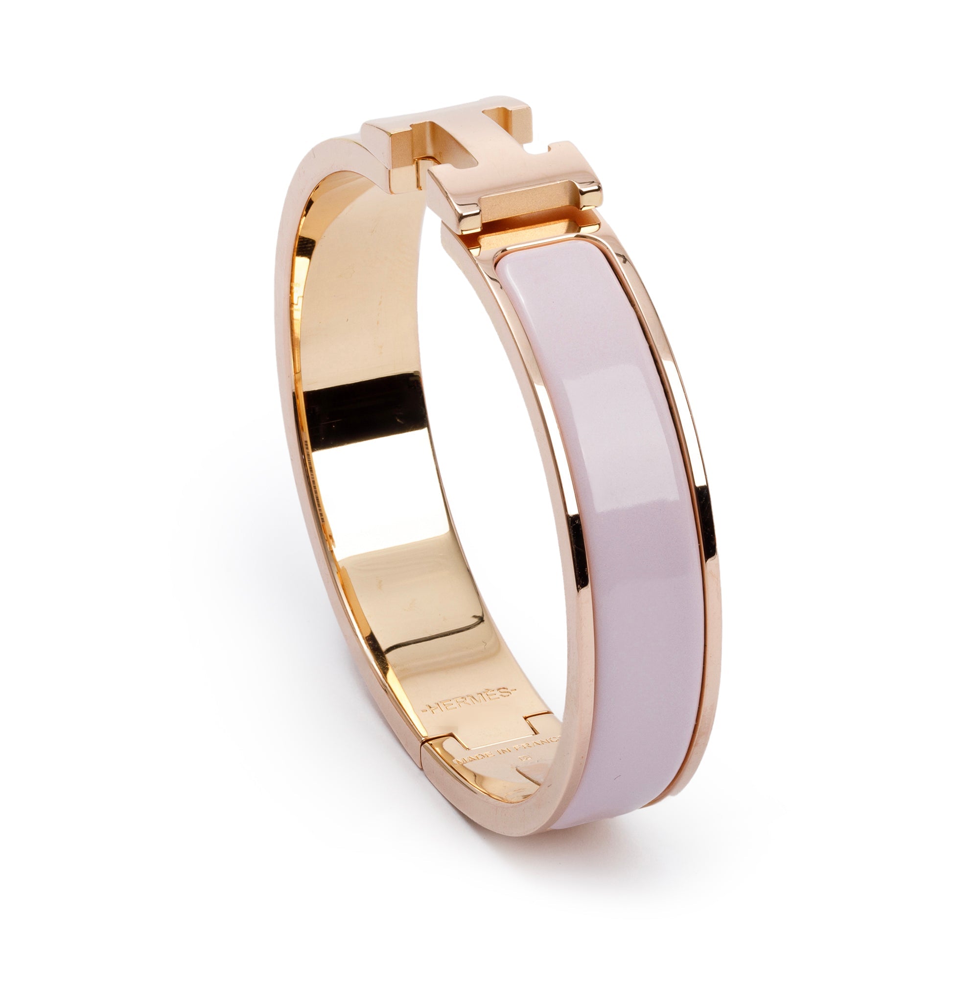 Hermes Rose Gold-Plated Pink Enamel 12 MM Clic H Bracelet w/ Box
