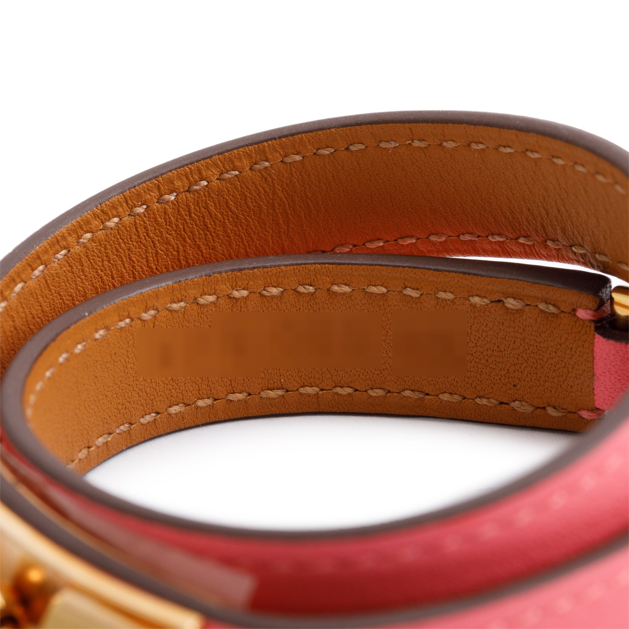 Hermes Rose Gold Plated Rivale Double Tour Pink Leather Bracelet, Size S w/ Box