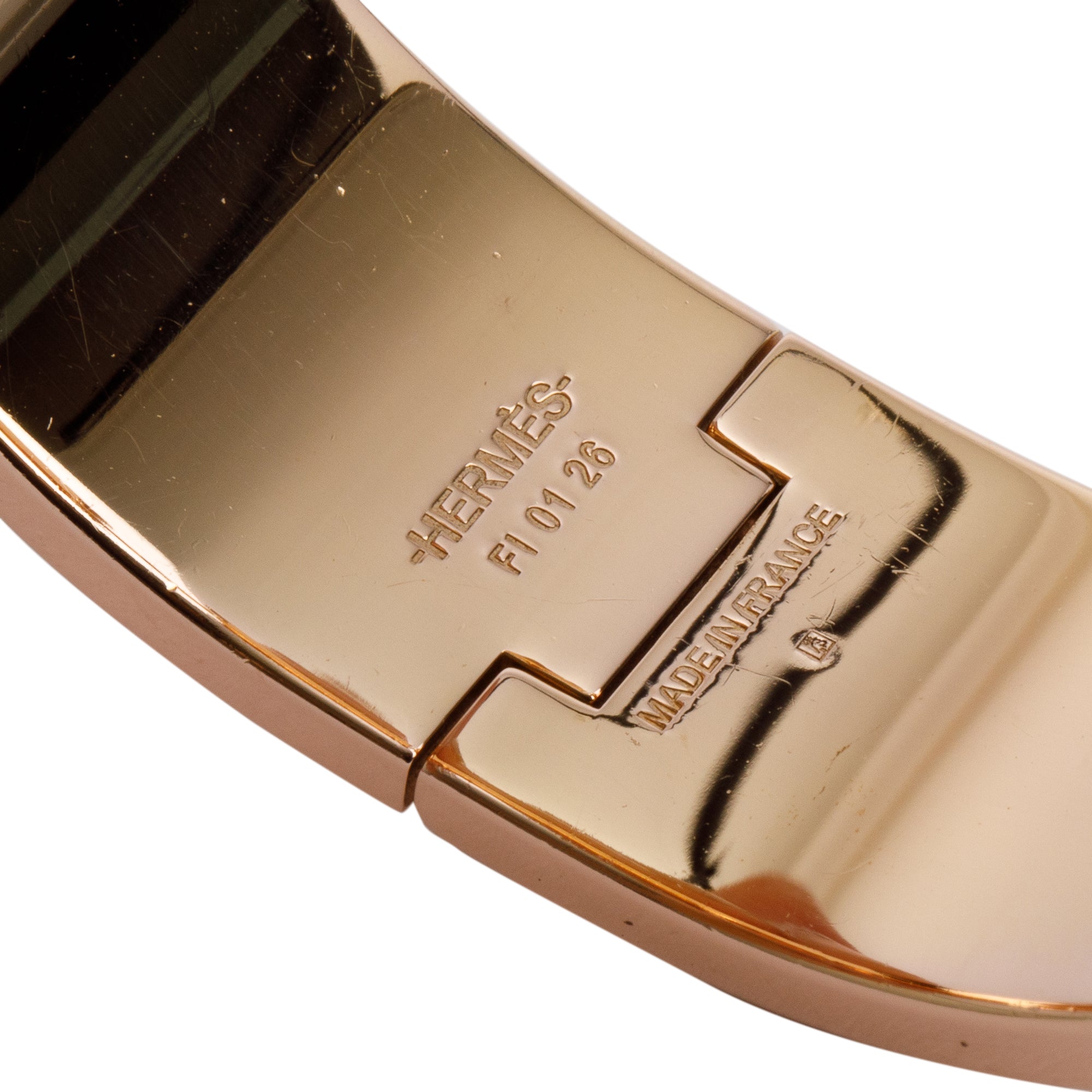Hermes Rose Gold-Plated Taupe Enamel Clic Clac H Bracelet w/ Box