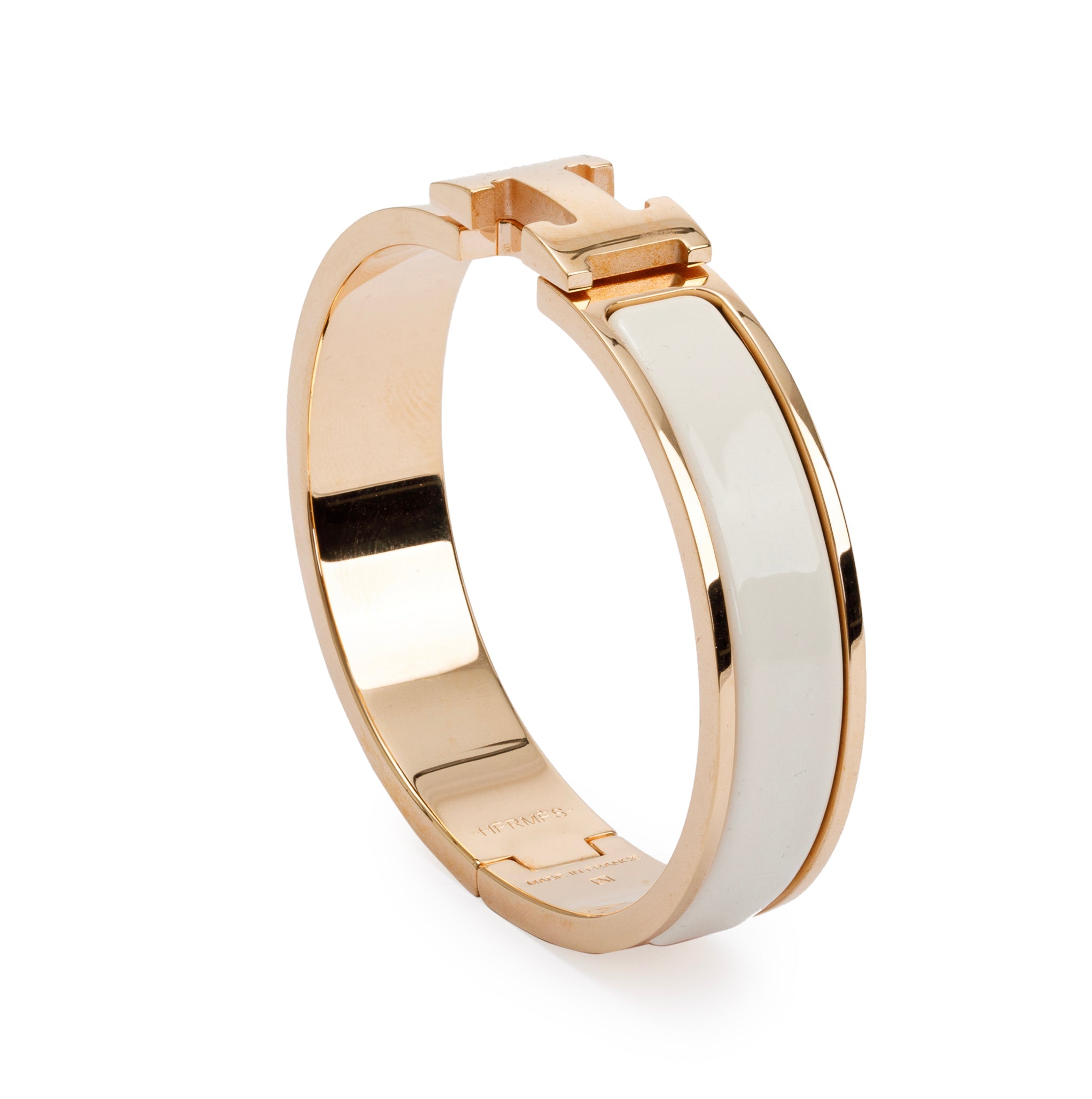 Hermes Rose Gold-Plated White Enamel 12 MM Clic H Bracelet