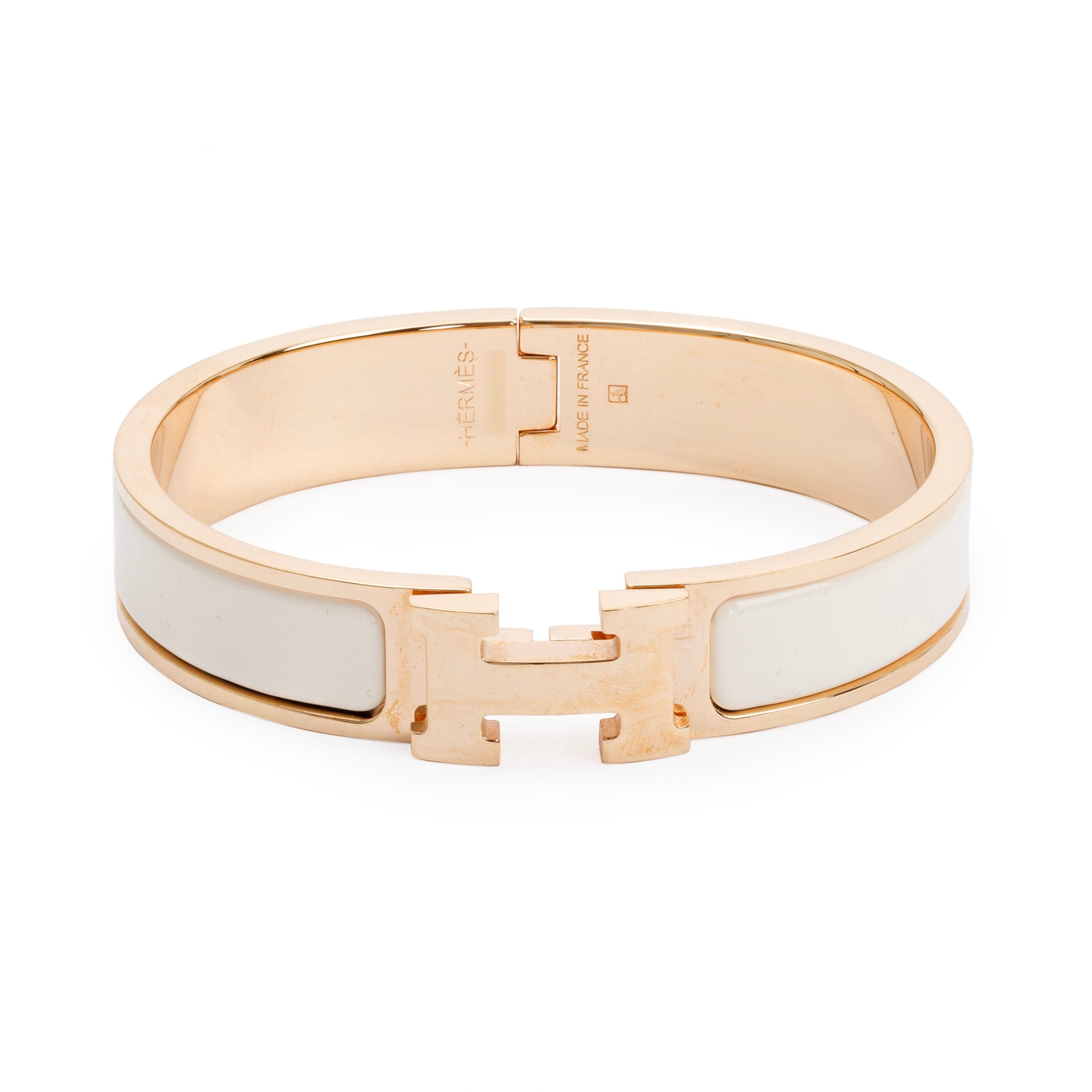 Hermes Rose Gold-Plated White Enamel 12 MM Clic H Bracelet