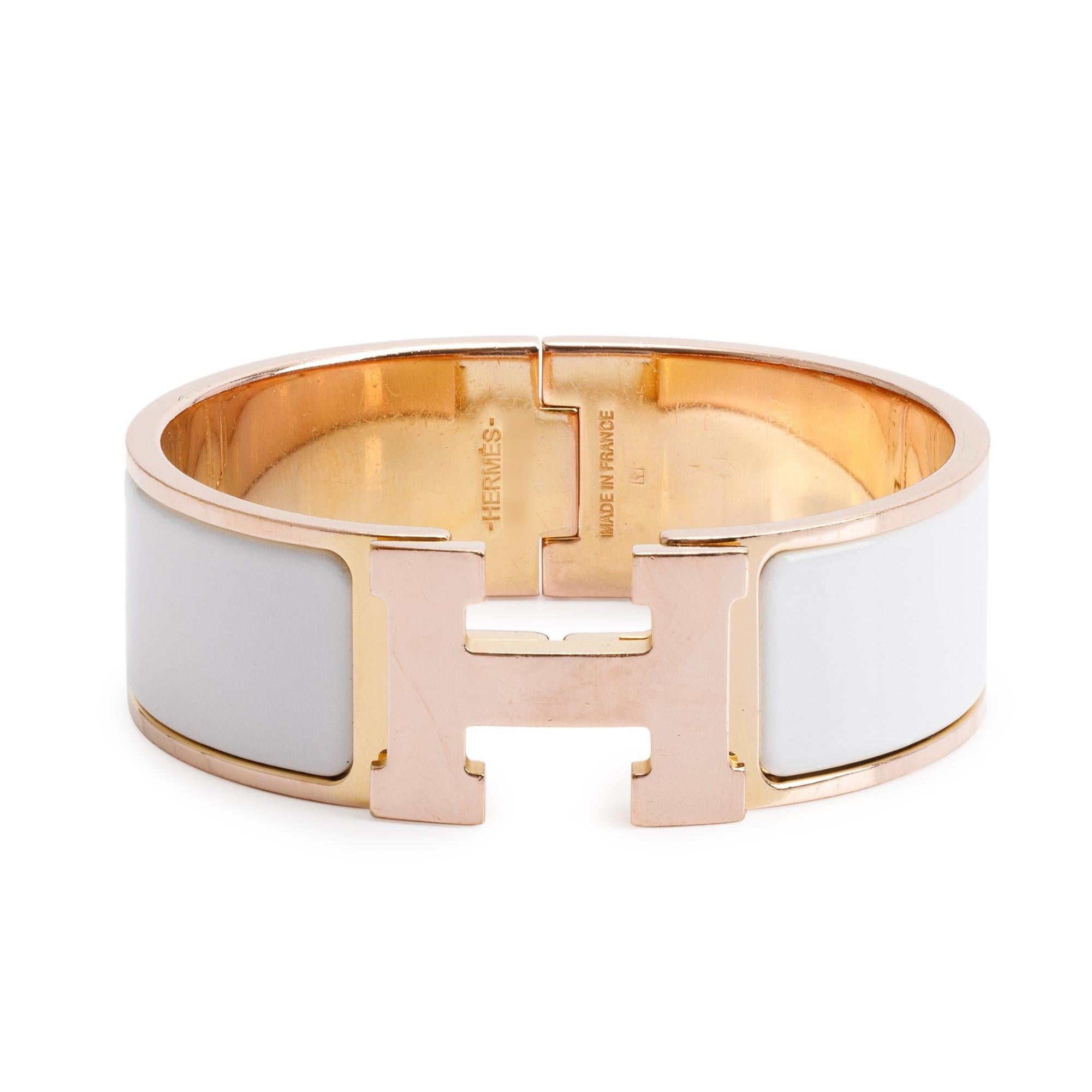 Hermes Rose Gold-Plated White Enamel Clic Clac H Bracelet