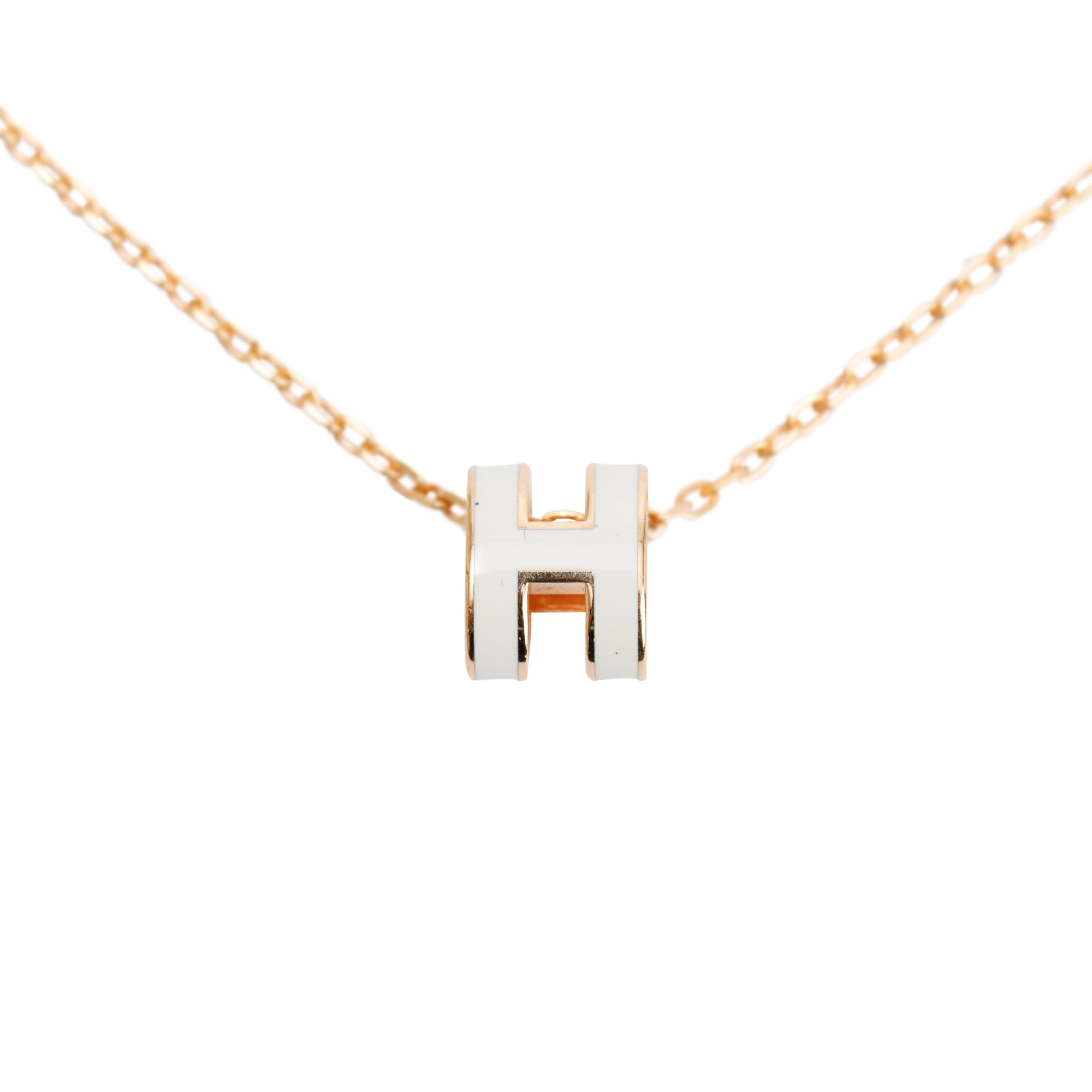 Hermes Rose Gold-Plated White Enamel Mini Pop H Pendant Necklace