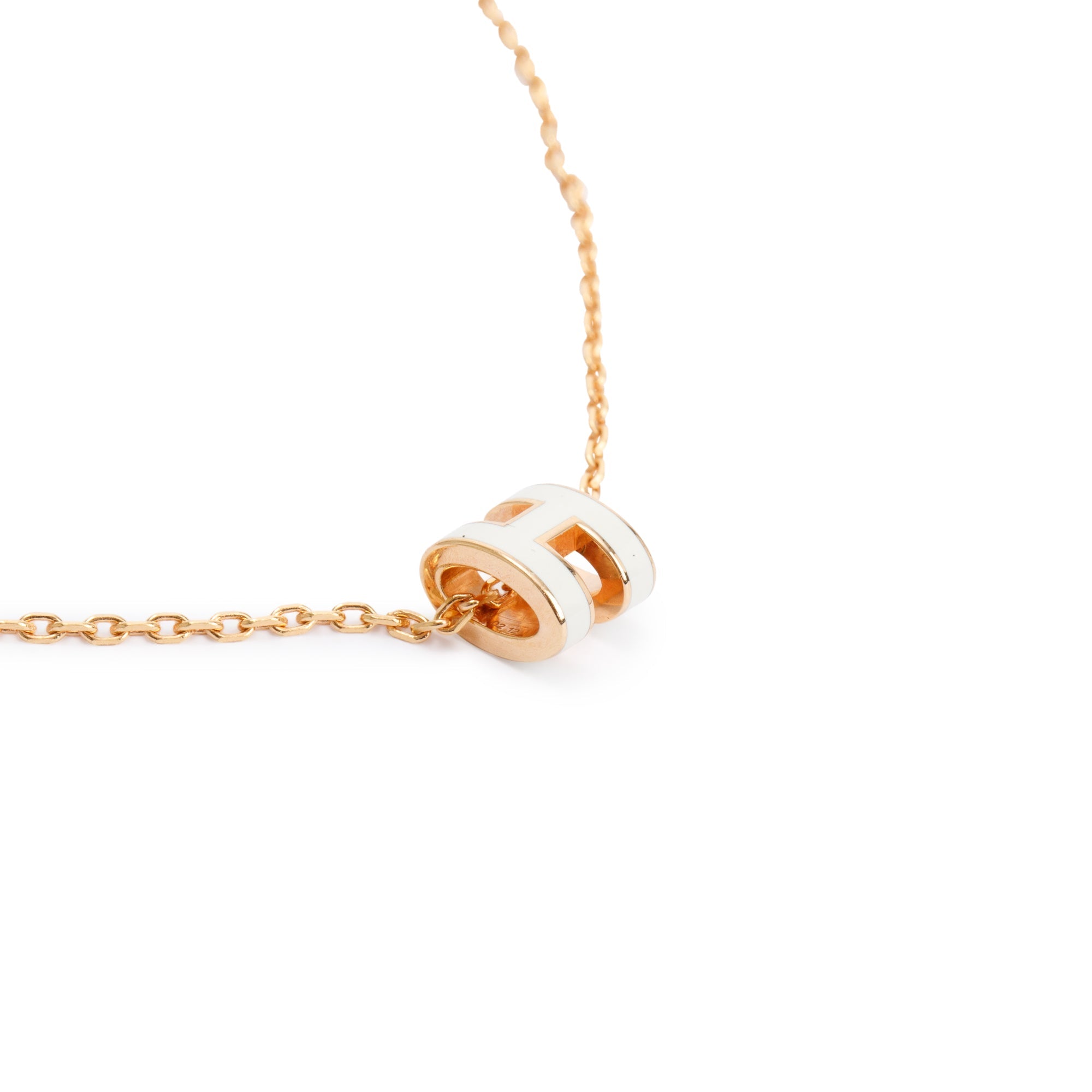 Hermes Rose Gold-Plated White Enamel Mini Pop H Pendant Necklace