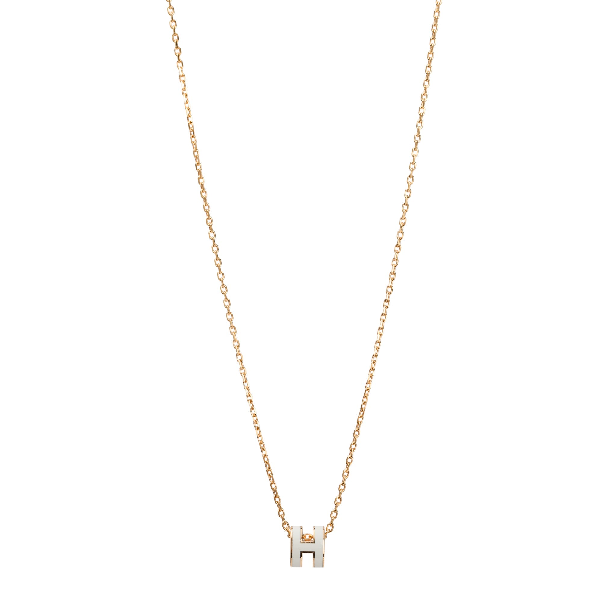 Hermes Rose Gold-Plated White Enamel Mini Pop H Pendant Necklace